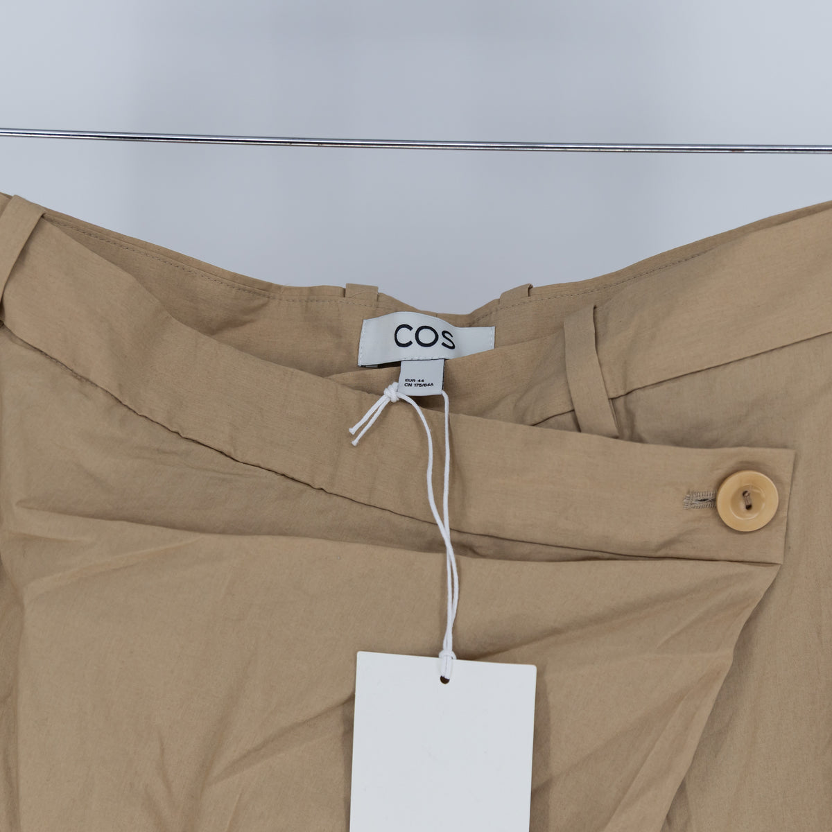 NEW COS Asymmetric Draped Waist Cotton Poplin Straight Leg Khaki Pants 14