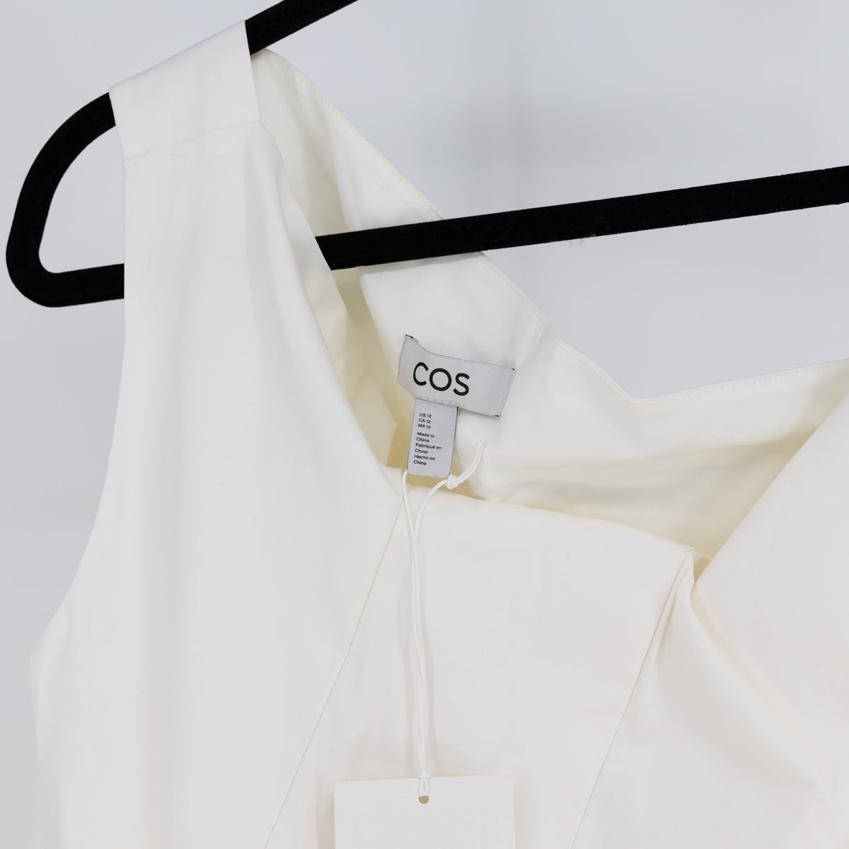 NEW COS Women's Cotton Poplin Asymmetric Strap Mini Dress White 12&nbsp;