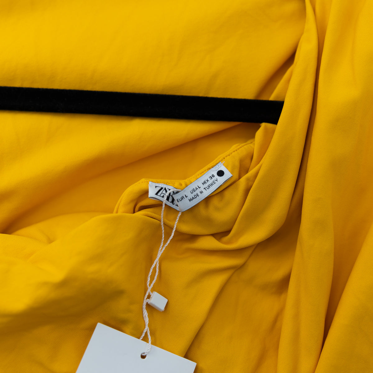 NEW Zara Stretch Knit Ruched One Shoulder Bodycon Midi Dress Yellow Large