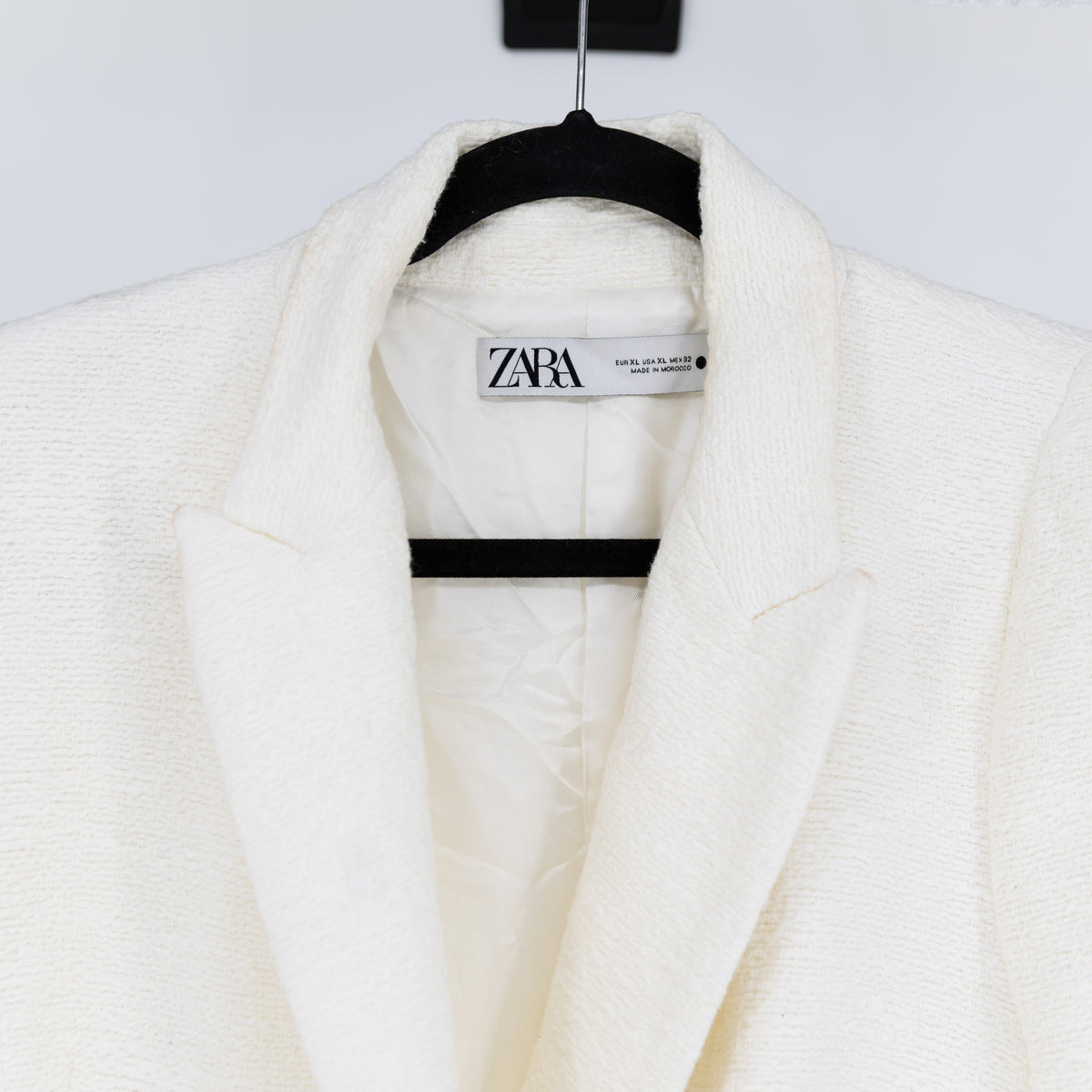 Zara Women's Textured Woven Double Breasted Blazer Jacket Ivory Gold XL