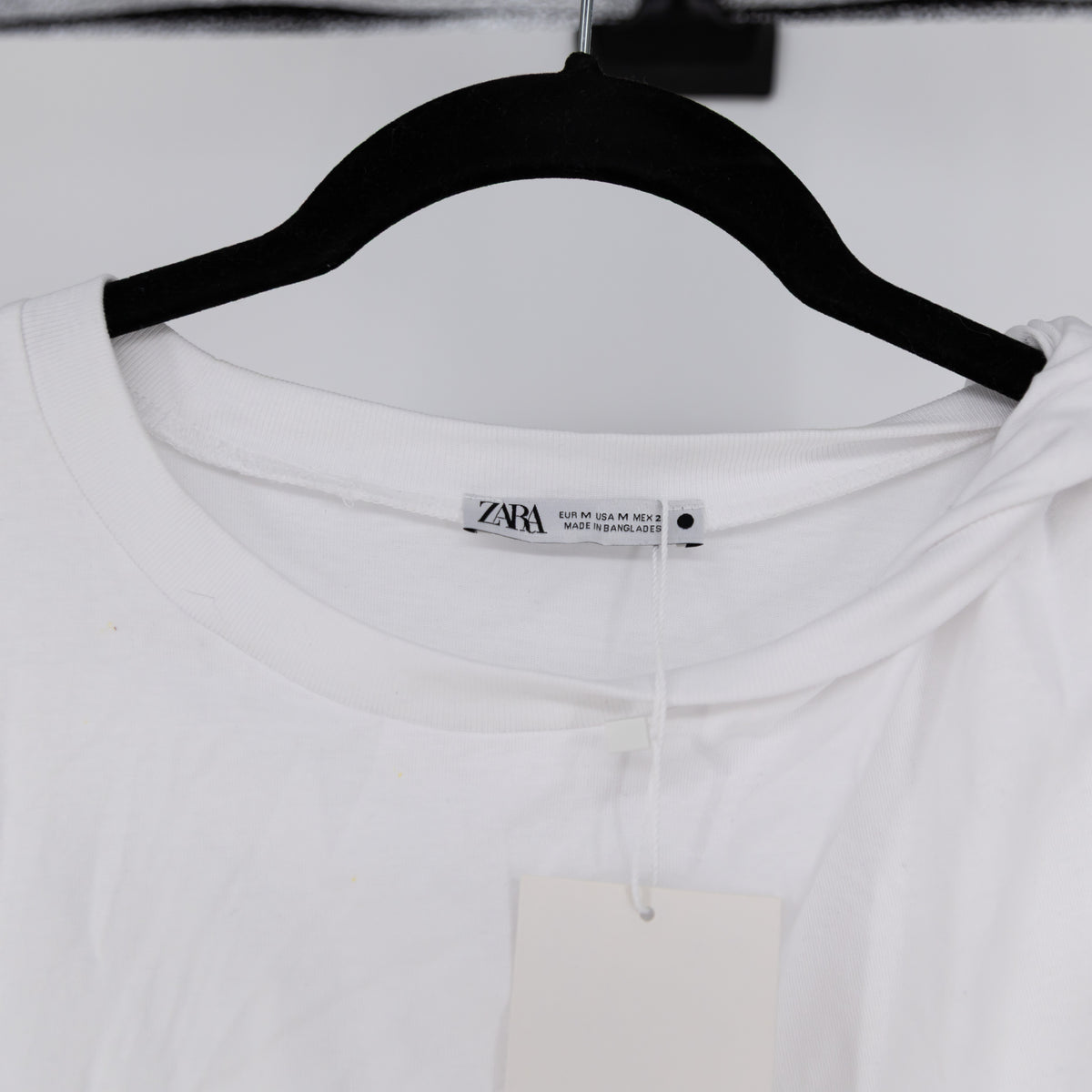 NEW Zara Women's Cotton Crew Neck Asymmetrical Twist Shoulder Tee Shirt White M