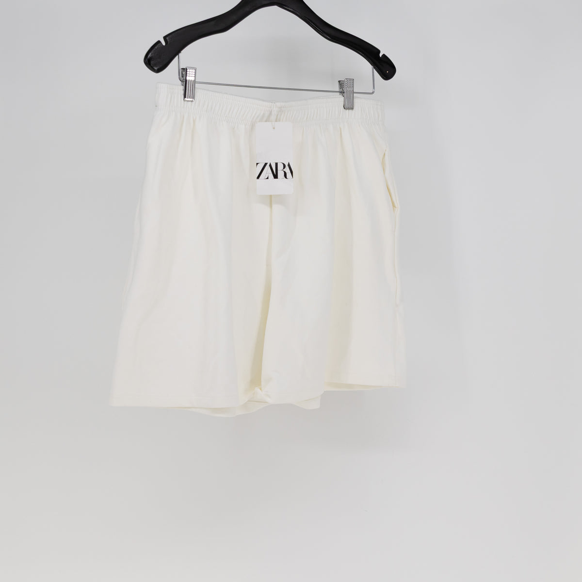 NEW Zara Cotton Stretch Knit High Waist Pull On Casual Shorts White Large
