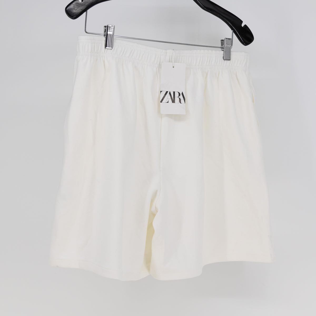 NEW Zara Cotton Stretch Knit High Waist Pull On Casual Shorts White Large