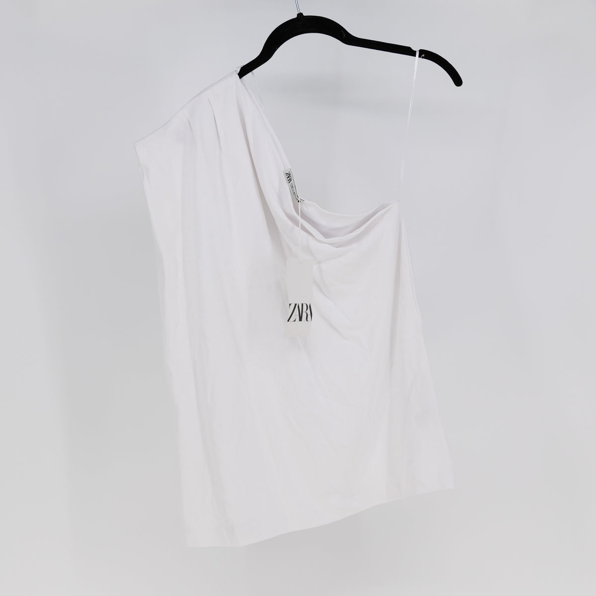 NEW Zara Women's Cotton Asymmetric One Shoulder Tee Shirt Solid White Medium