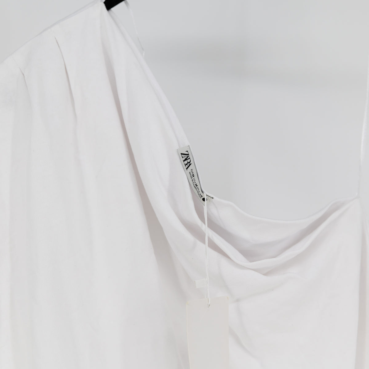 NEW Zara Women's Cotton Asymmetric One Shoulder Tee Shirt Solid White Medium