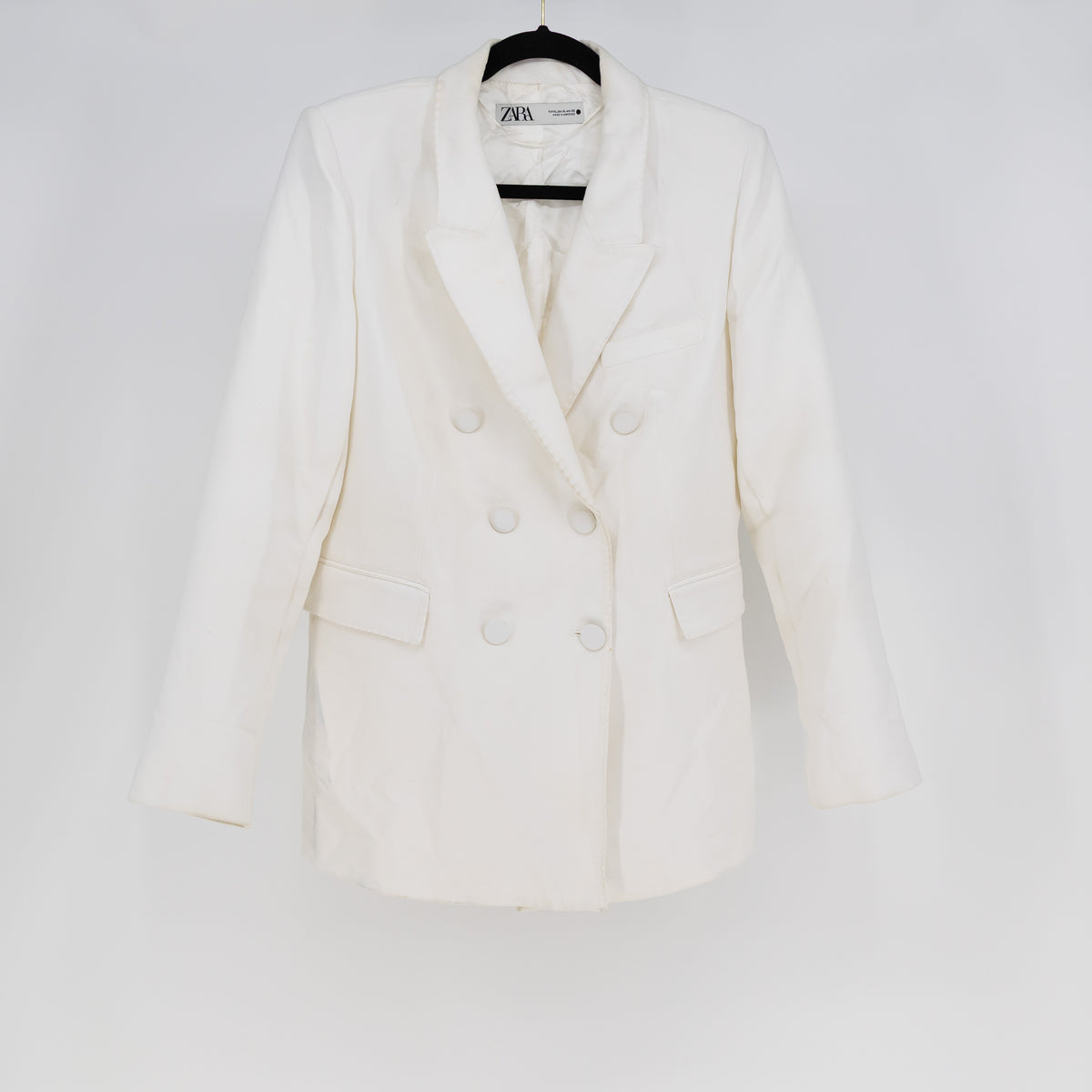 Zara Women's Covered Button Double Breasted Blazer Jacket Slid White XL