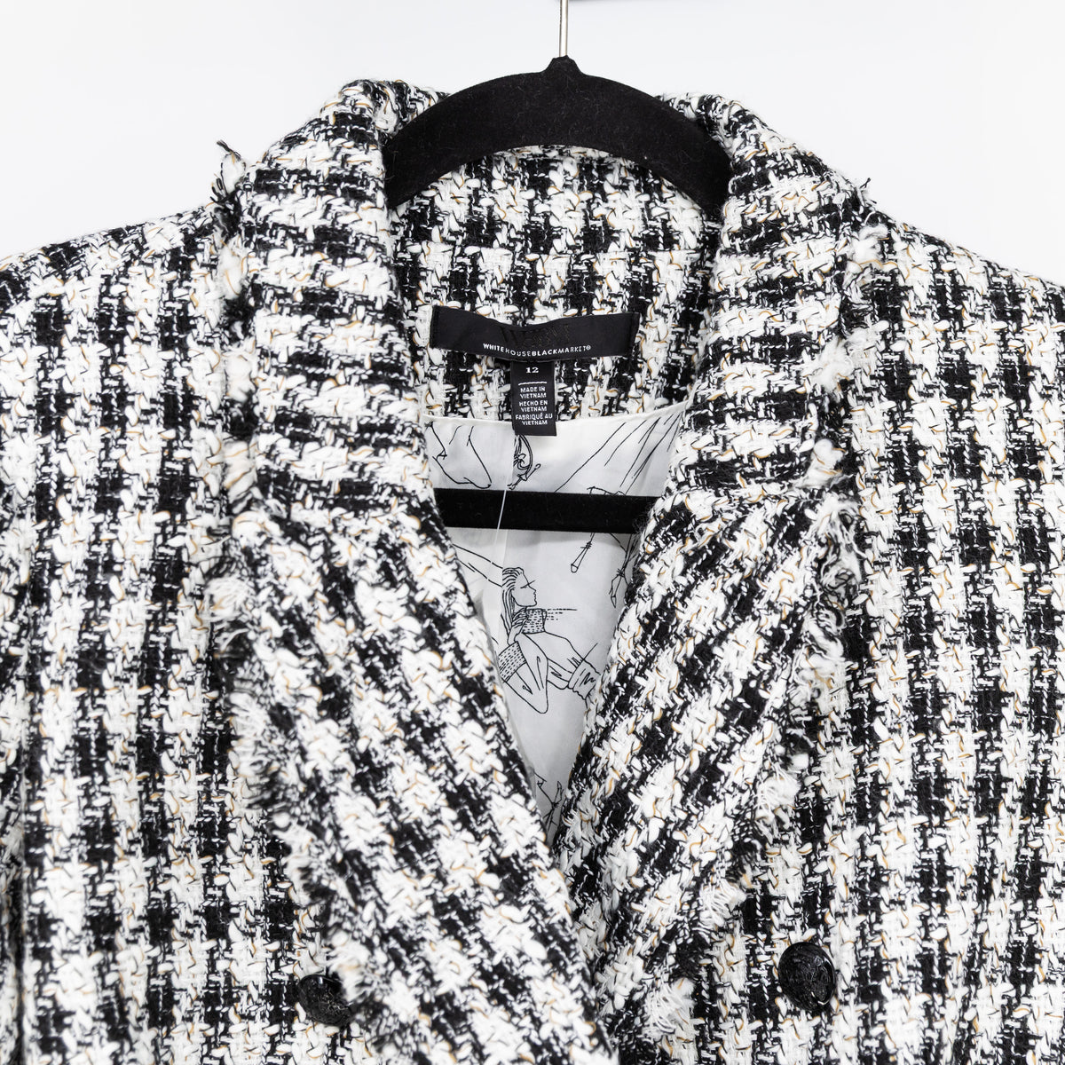 NEW White House Black Market Houndstooth Woven Textured Blazer Jacket 12