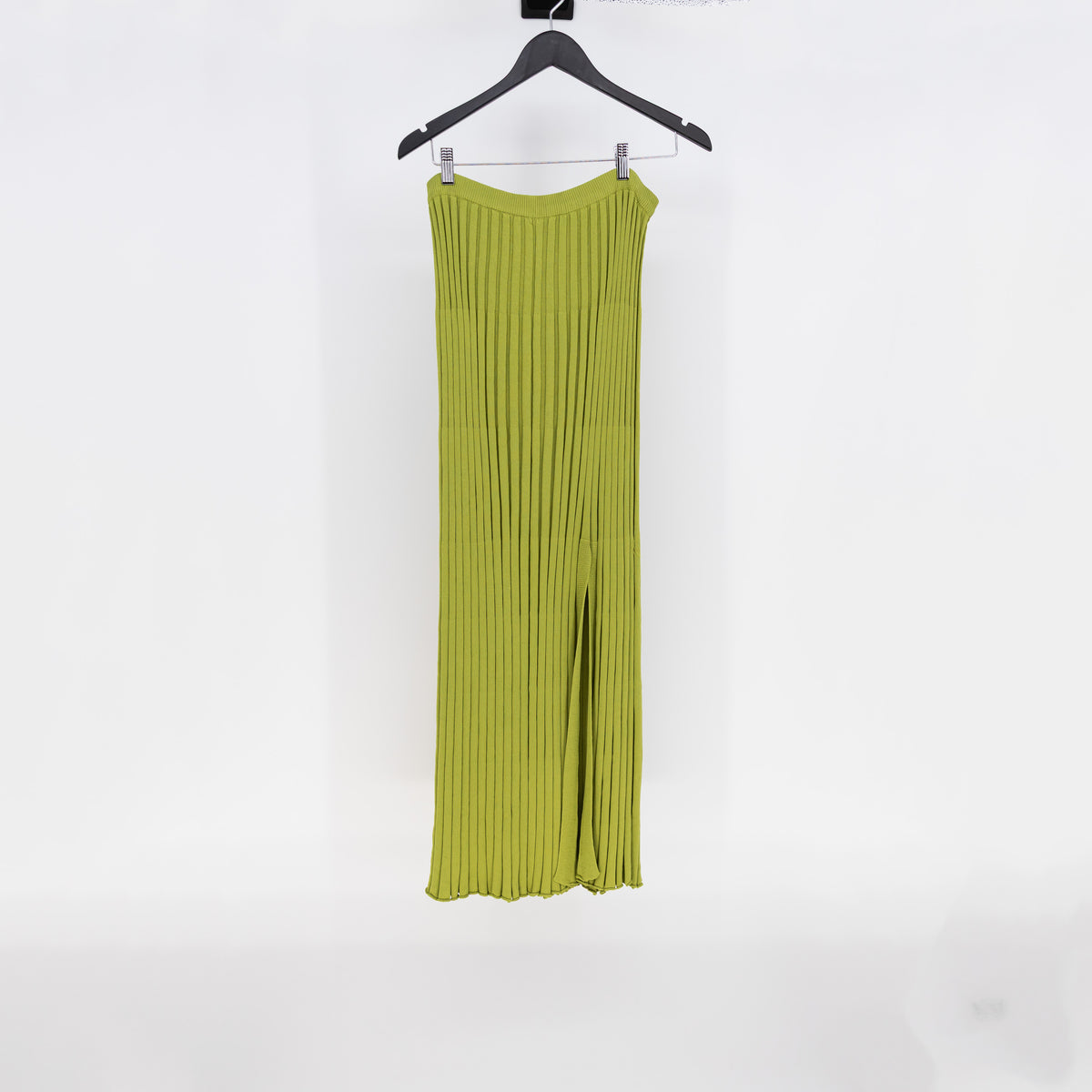 Dissh Ribbed Knit Stretch Pull On Slit Straight Midi Skirt Green XXL