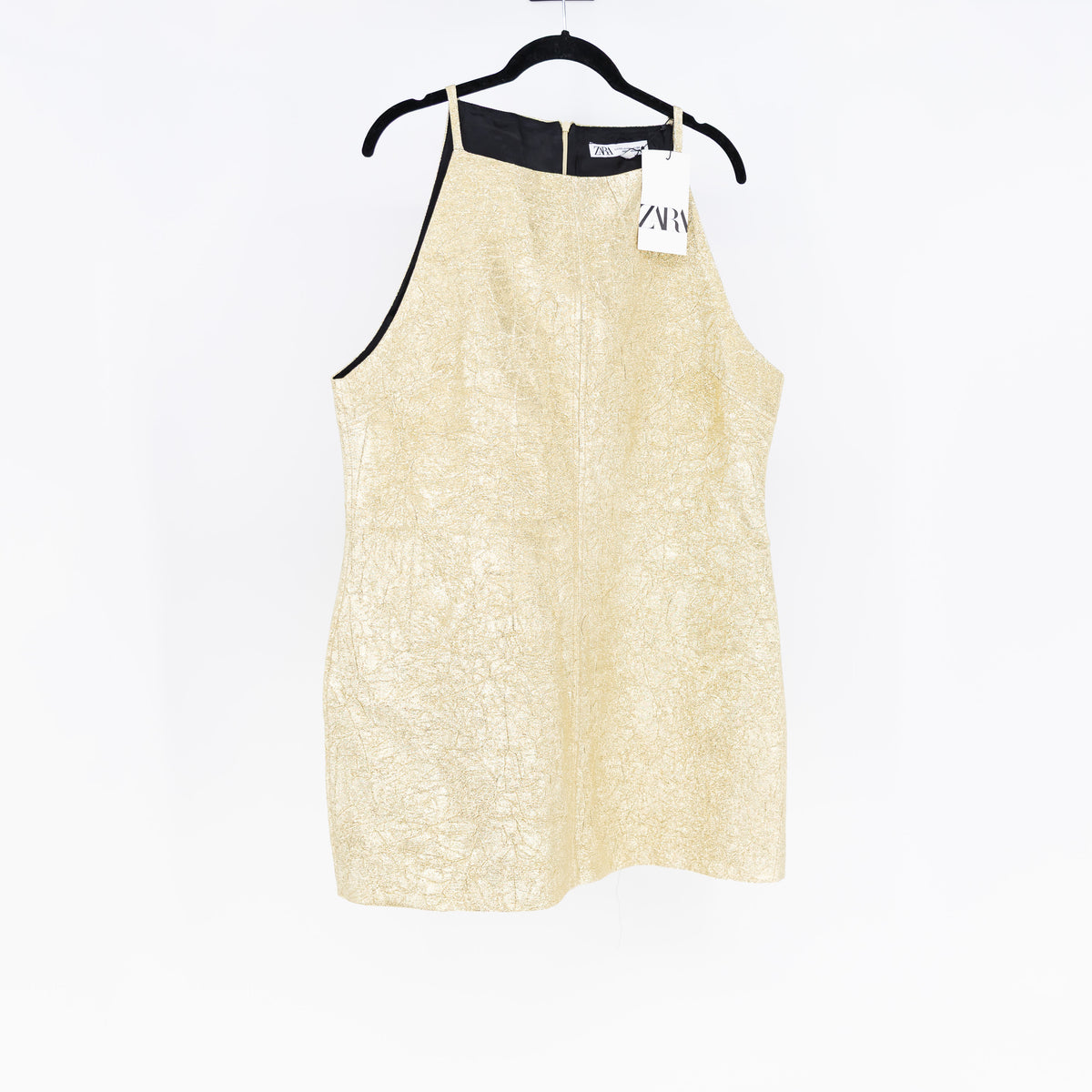 NEW Zara Gold Metallic Foil High Neck Sleeveless Tank Cocktail Party Mini Dress