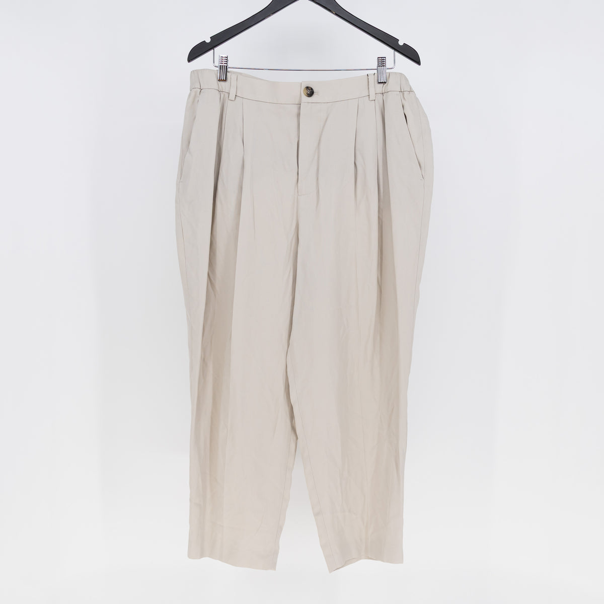NEW Zara Mid Rise Pleated Straight Leg Casual Trouser Pants Neutral XL