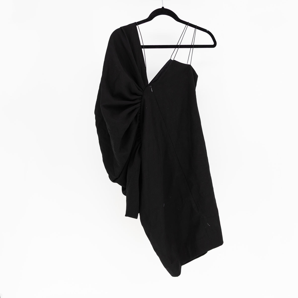 Orire Lagos The Honey Crepe Ruffle Ruched One Shoulder Mini Party Dress Black 14