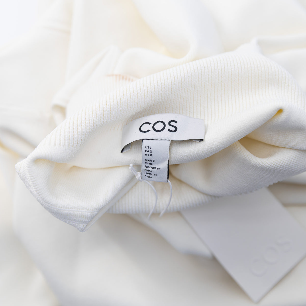 NEW COS Stretch Knit Faux Corset Short Sleeve Mock Sweater Dress Ivory Large