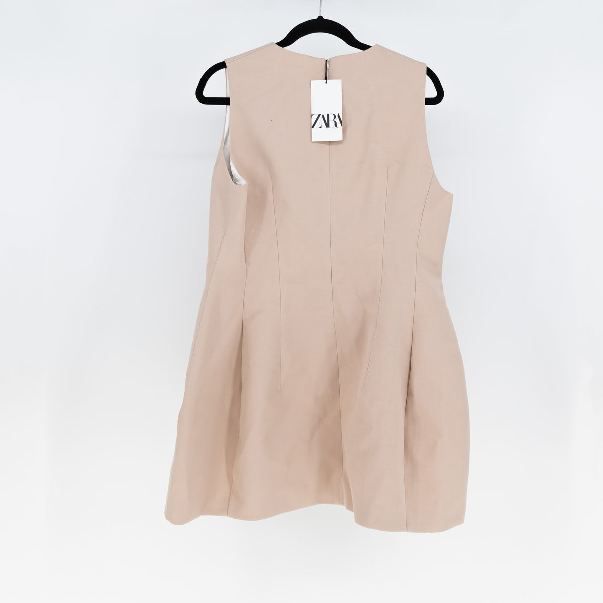 NEW Zara Pintuck Structured Sleeveless Fit Flare Mini Pullover Dress Pink XL