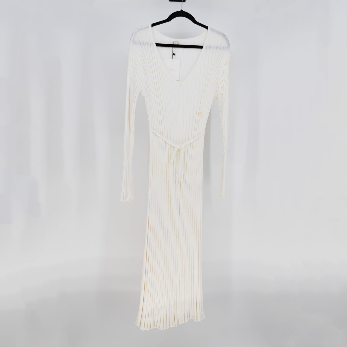 NEW DISSH Reign White Sleeved Knit Stretch Sweater Midi Dress Off White XL