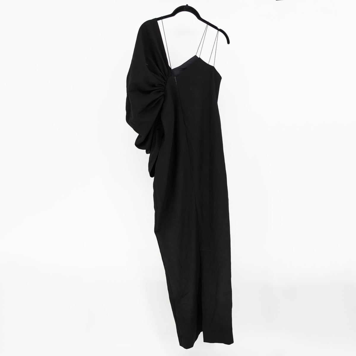 NEW Orire Lagos The Honey Crepe Ruffle Ruched One Shoulder Maxi Dress Black 14