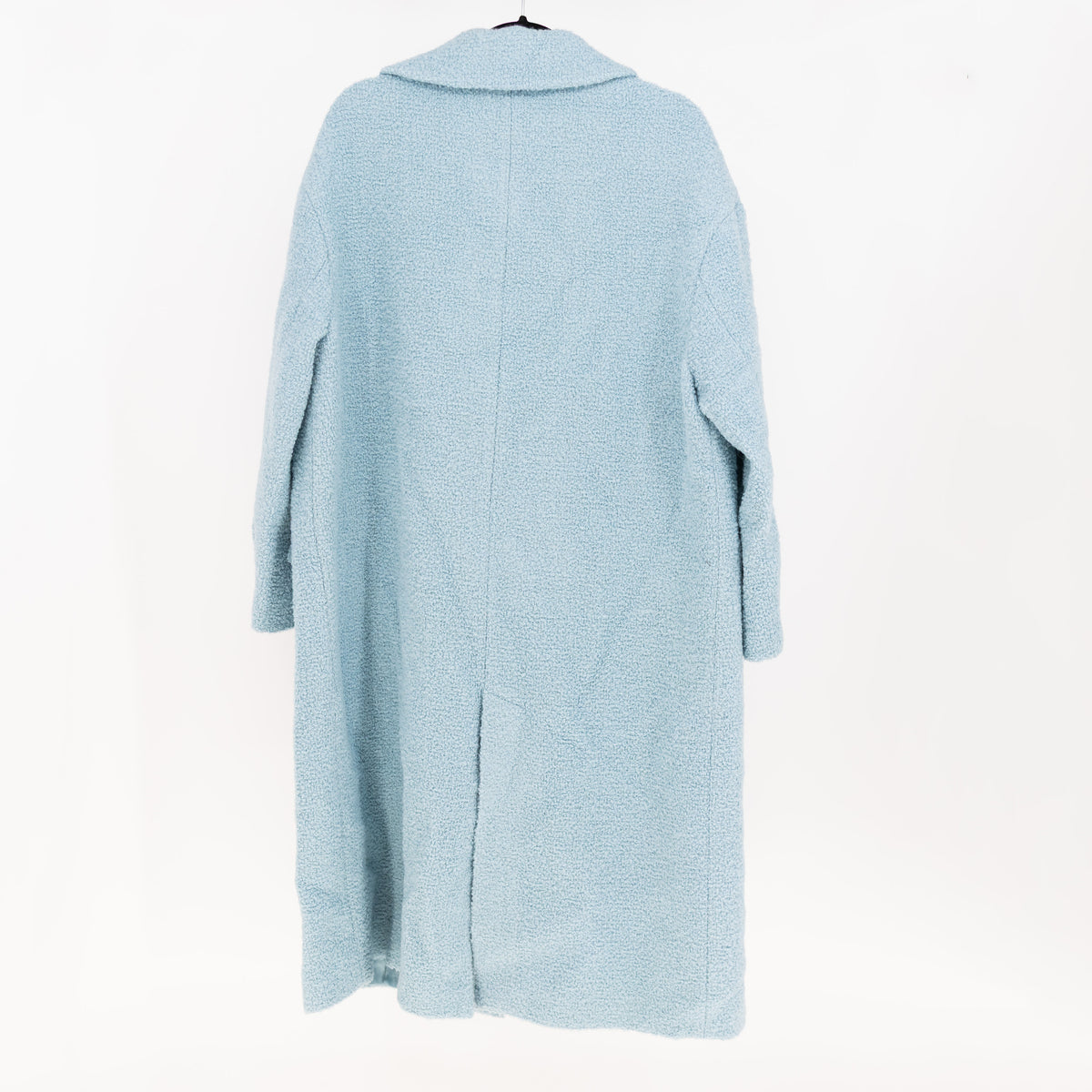 Zara Women's Boucle Tweed Double Breasted Long Pea Coat Jacket Light Blue XL
