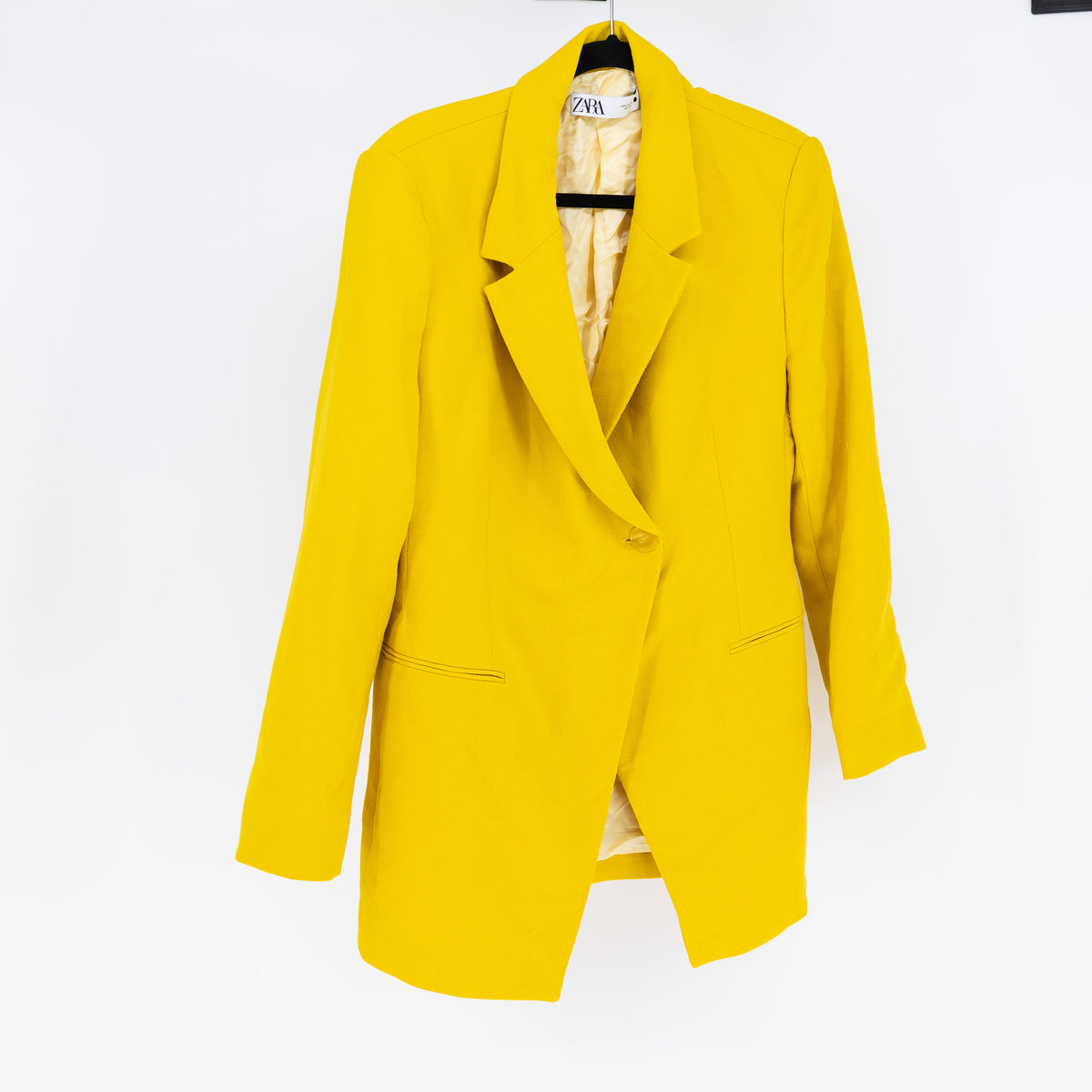 Zara Women's Asymmetrical One Button Blazer Jacket Suiting Solid Yellow XL