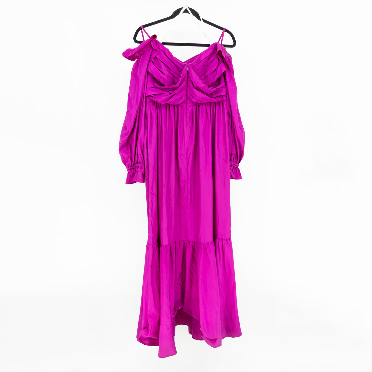 Self Portrait Purple Taffeta Off The Shoulder Ruffle Long Maxi Dress 10
