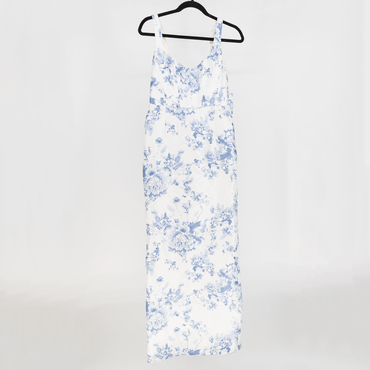 Alfred Sung Scoop Neck Corset Satin Maxi Dress Bow Tails Cottage Rose Larkspur 6