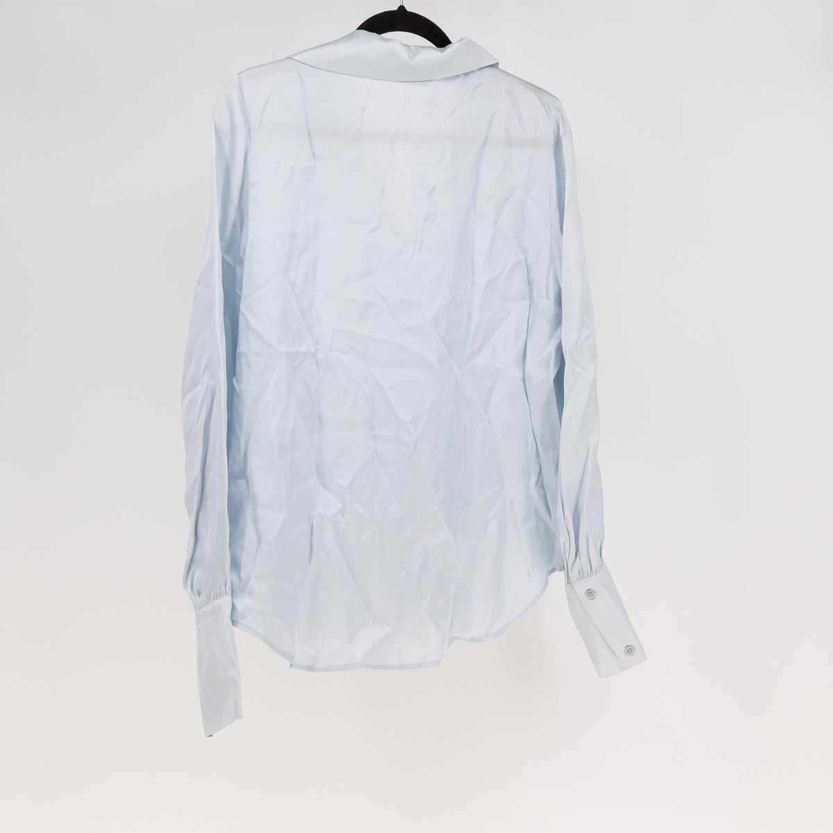 NEW Anine Bing Bethany Silk Blend Satin Long Sleeve Button Down Blouse Pale Blue