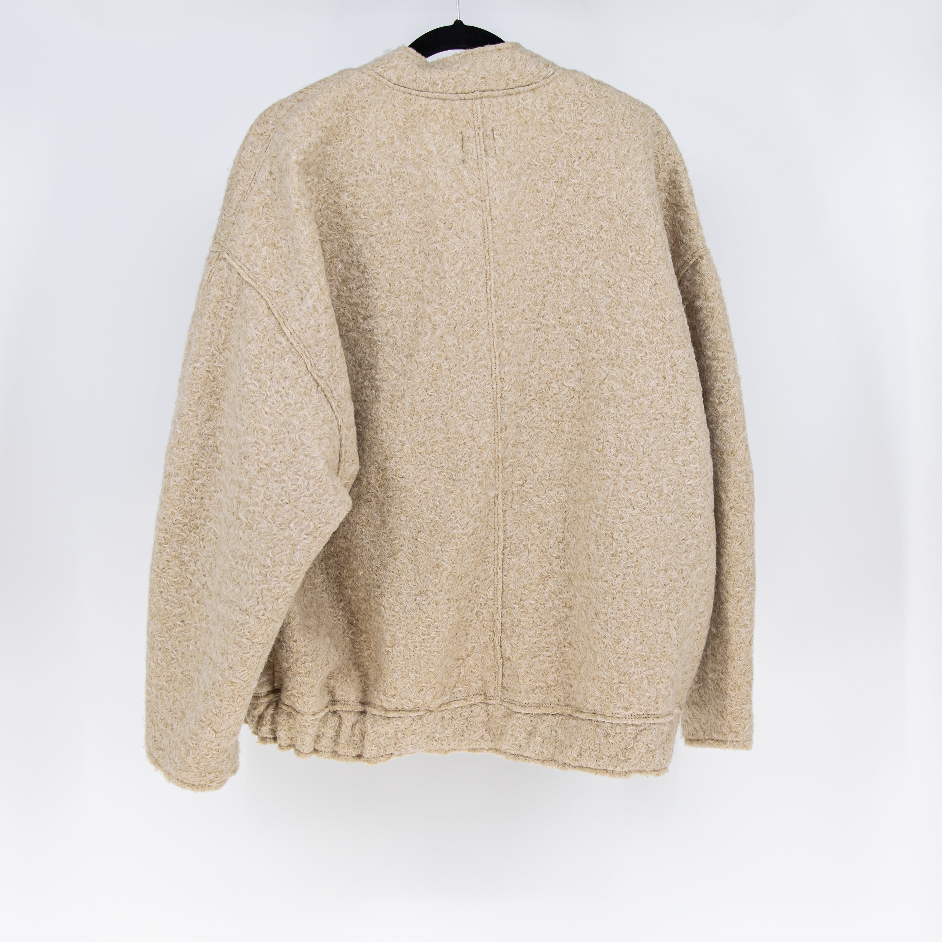 NEW Zara Faux Fuzzy Teddy Collarless Full Zip Jacket Neutral Oatmeal M/L