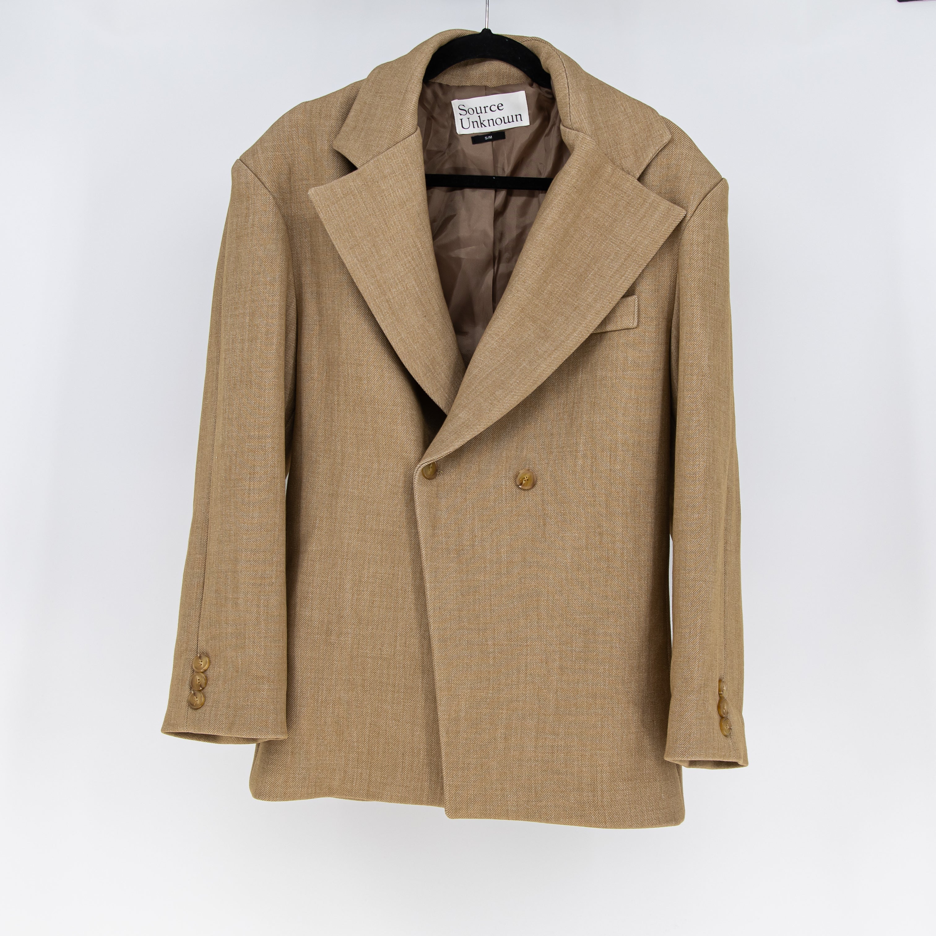 Source Unknown Women's Nangy Double Breasted Cinch Waist Blazer Jacket Neutral