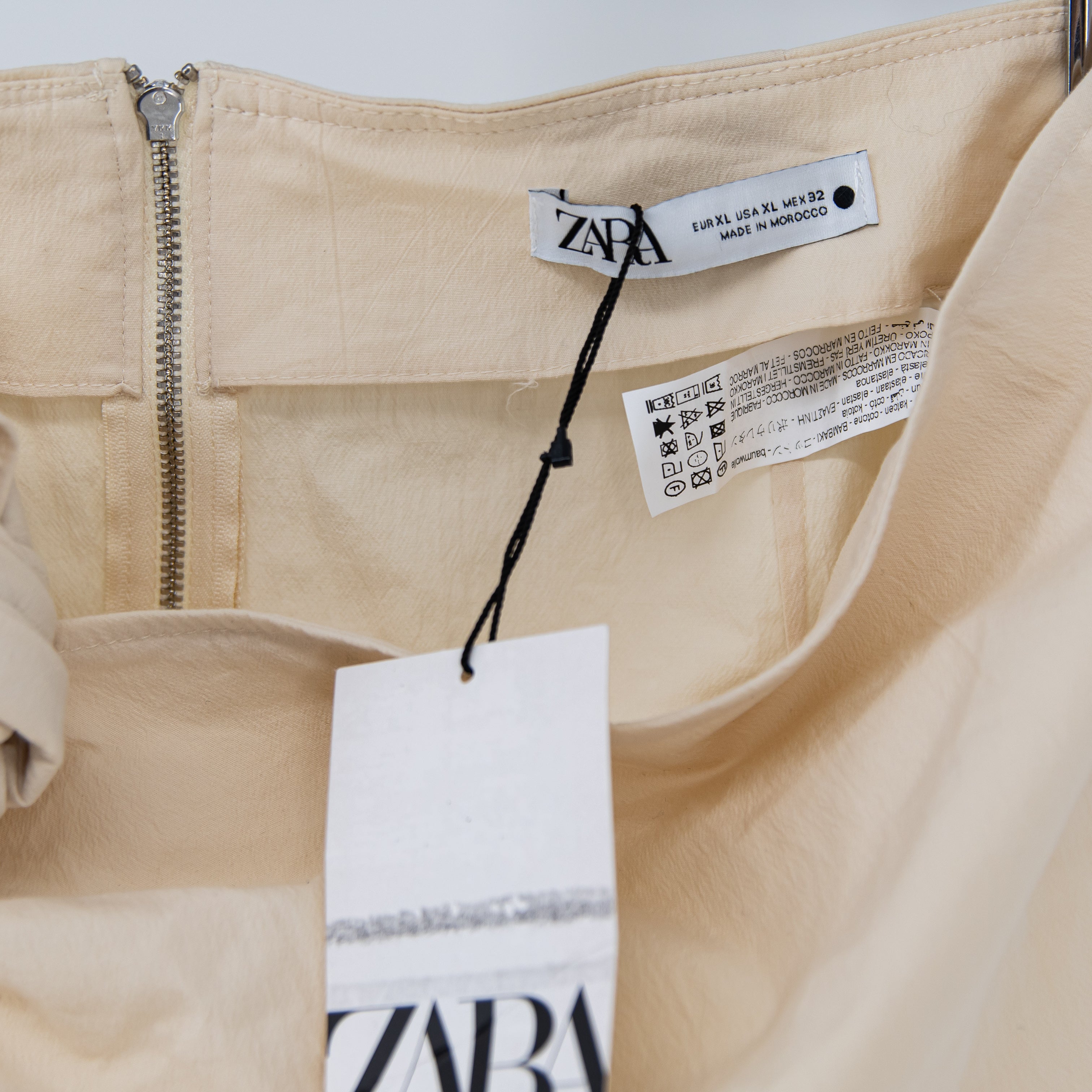 NEW Zara Crepe Stretch Twist Knot Wrap Midi Straight Skirt Neutral XL