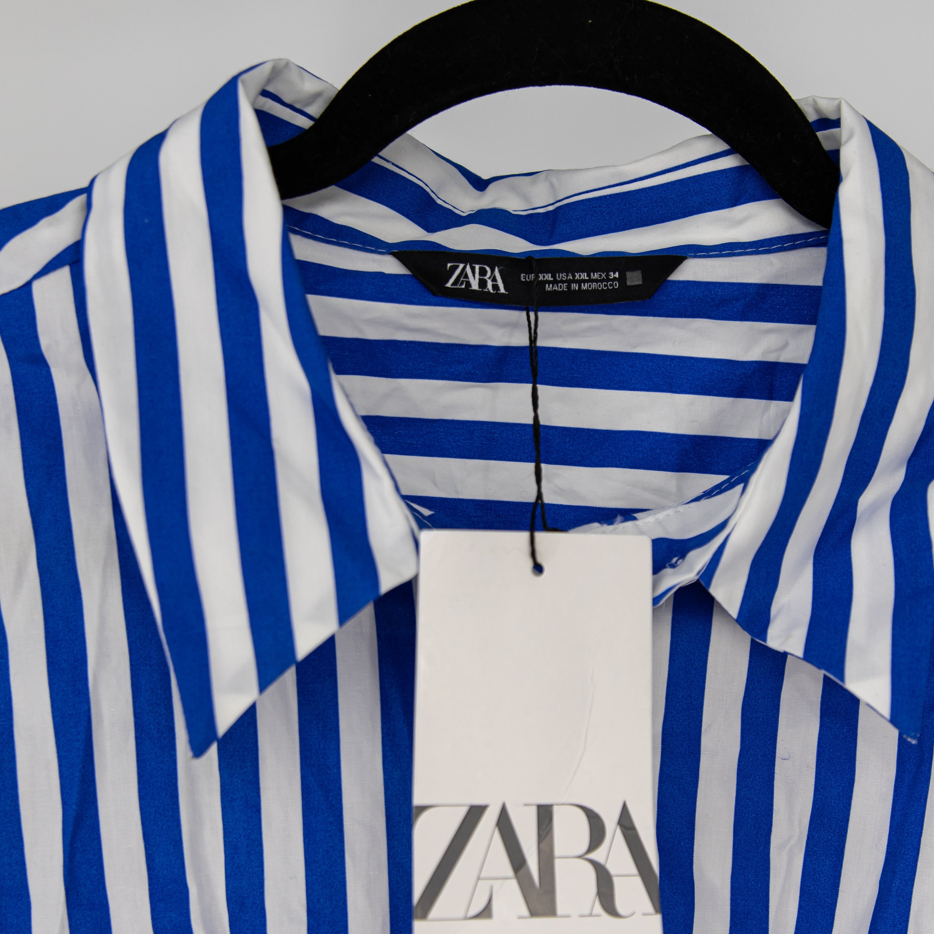 NEW Zara Blue White Stripe Print Pattern Collared Button Down Long Sleeve Shirt
