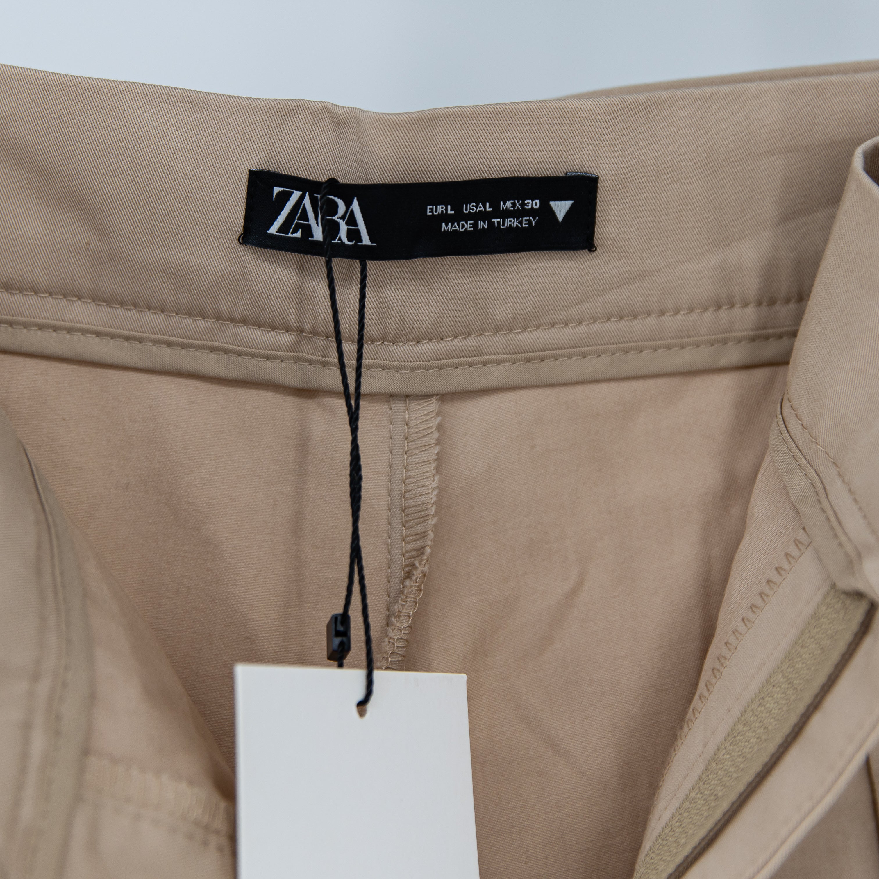 NEW Zara Cotton Stretch Full Length Gabardine Trouser Wide Leg Pleated Pants L