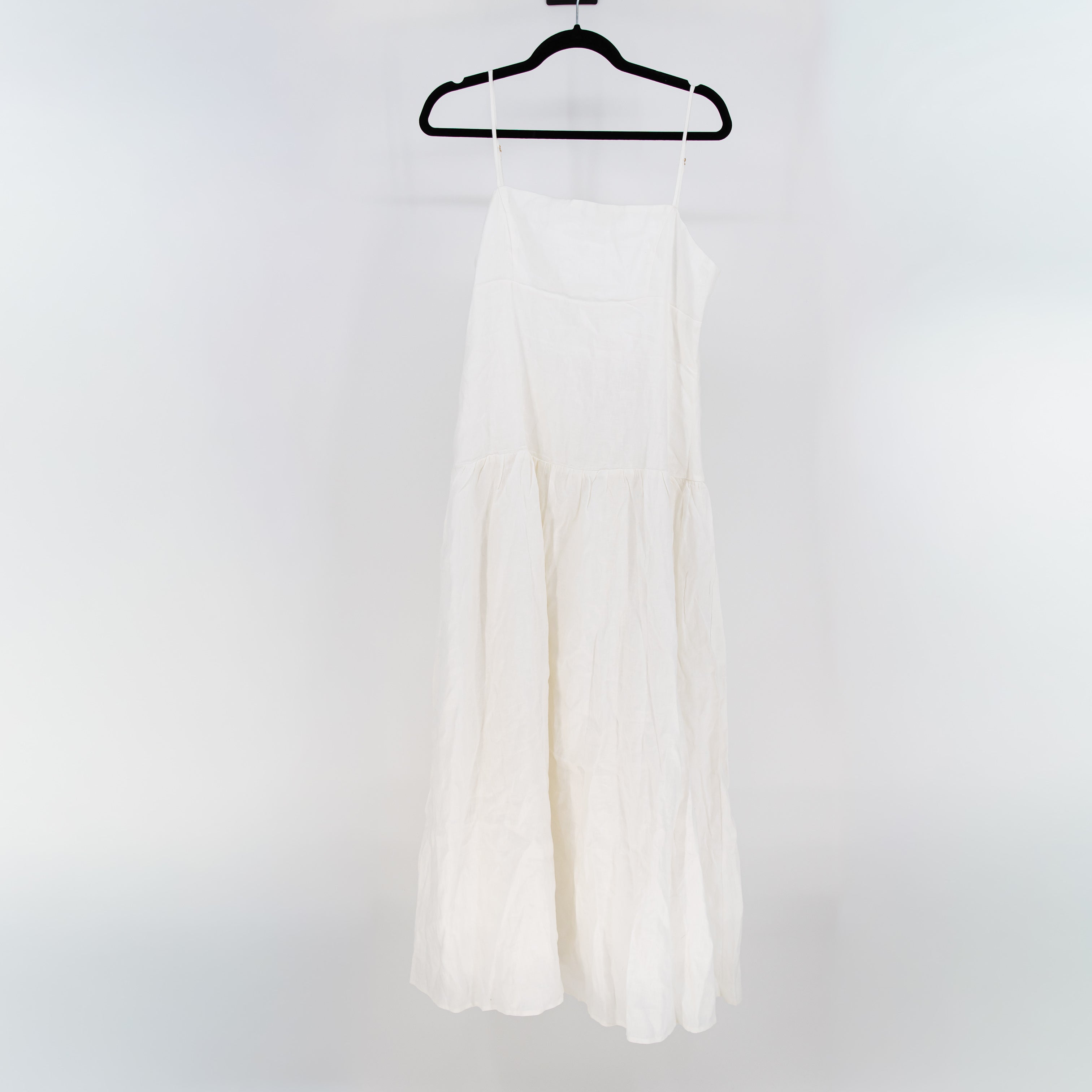 NEW Dissh Kay White Linen Lightweight Square Neck Tank Midi Dress White 12