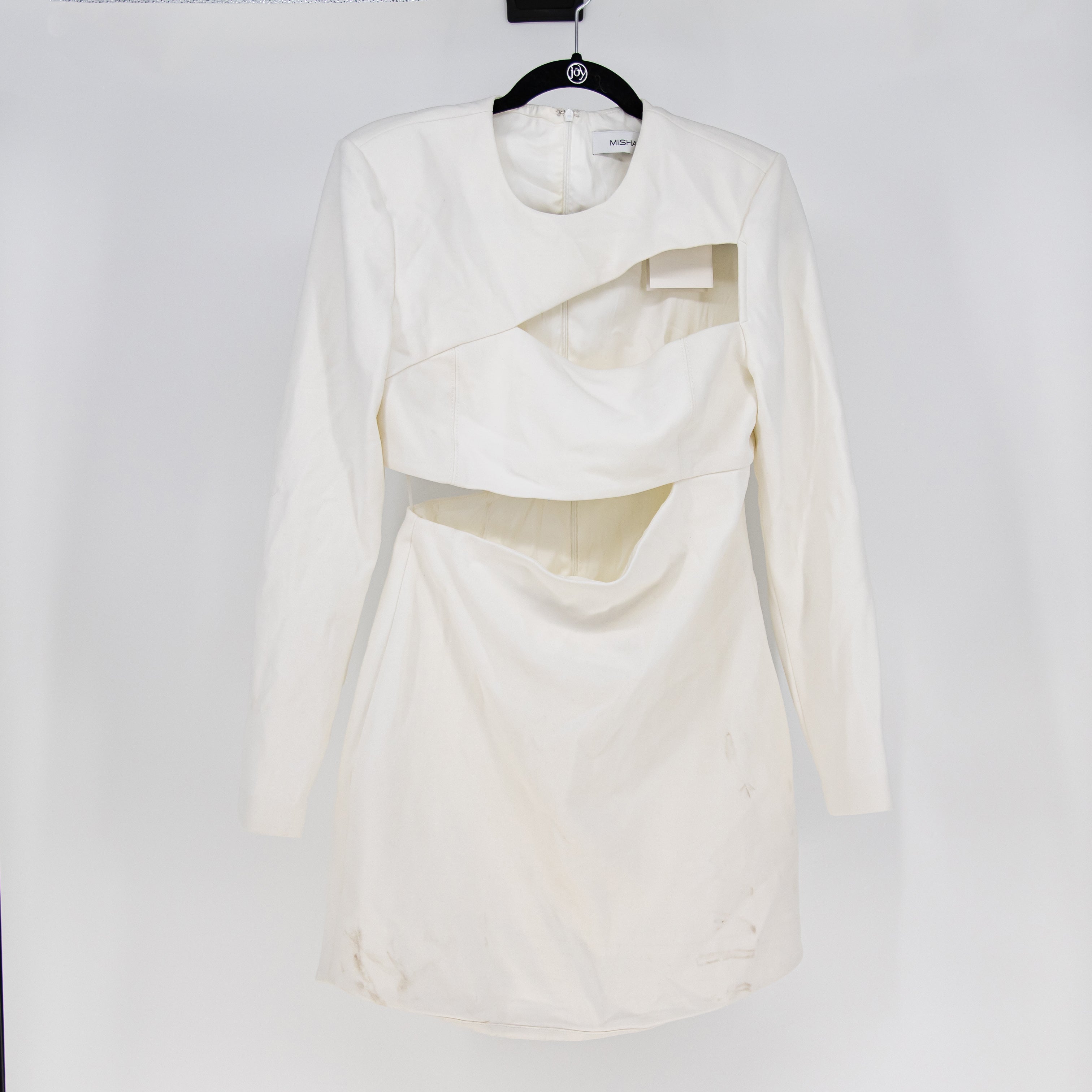 NEW Misha Ivanna Bonded Crepe Cut Out Long Sleeve Mini Dress Ivory 10