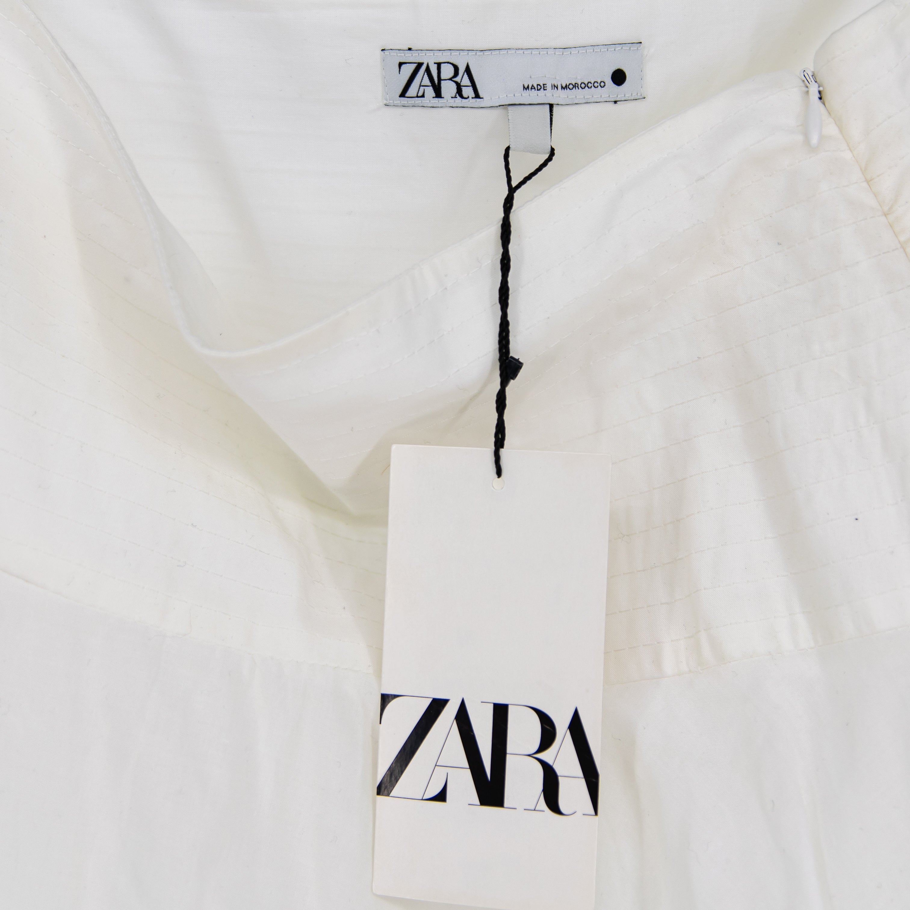NEW Zara Cotton Stitch Waist A Line Pull On Midi Dress Solid White XL