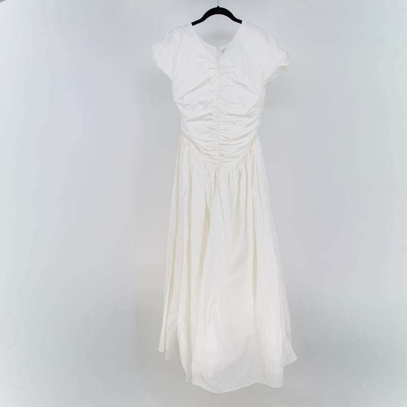 NEW Fuchsia Shaw The Dahlia Cotton Poplin Ruched A Line Midi Dress White XL