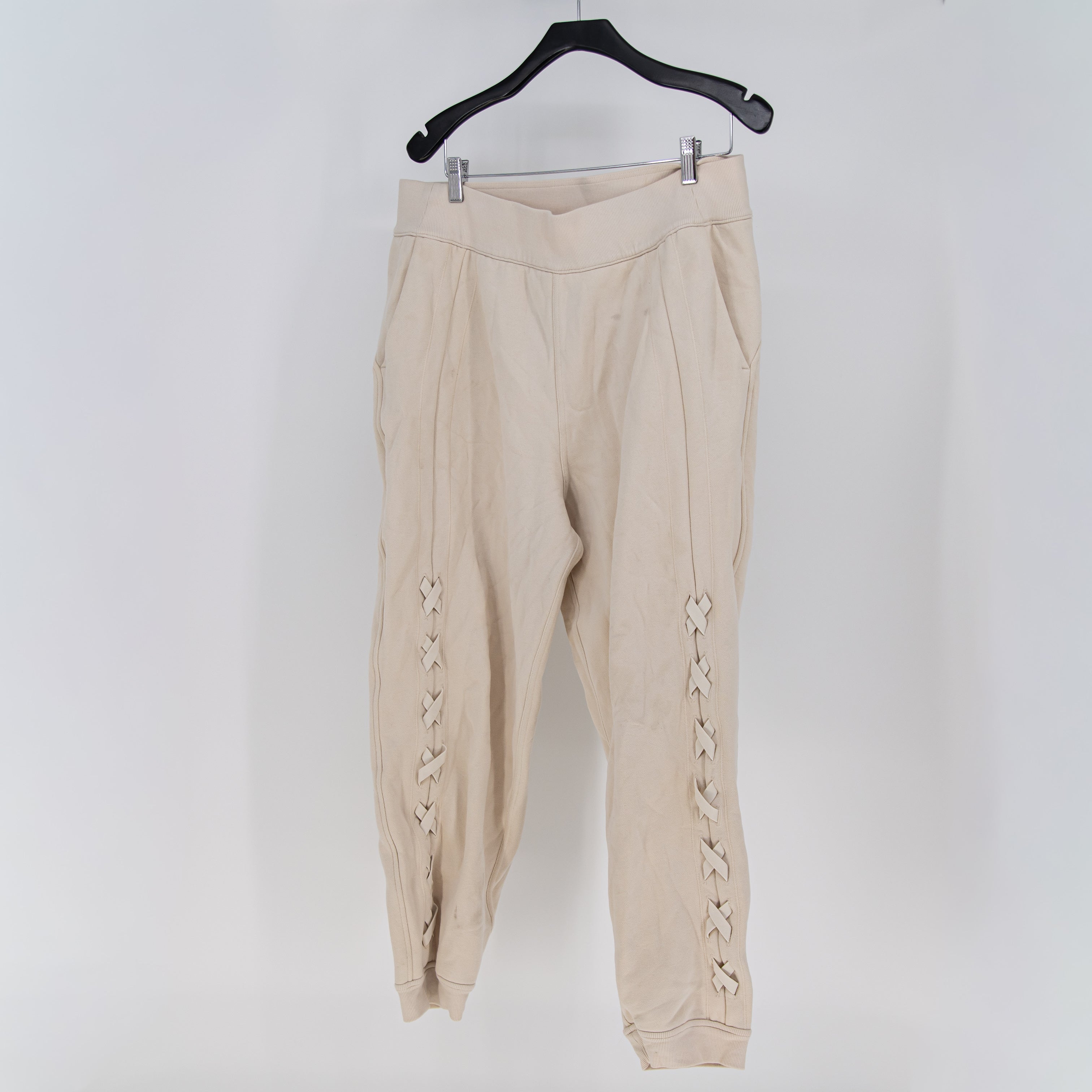 Lululemon Women's Braided Detail Lace Up High Rise Jogger Sweat Pants White Opal