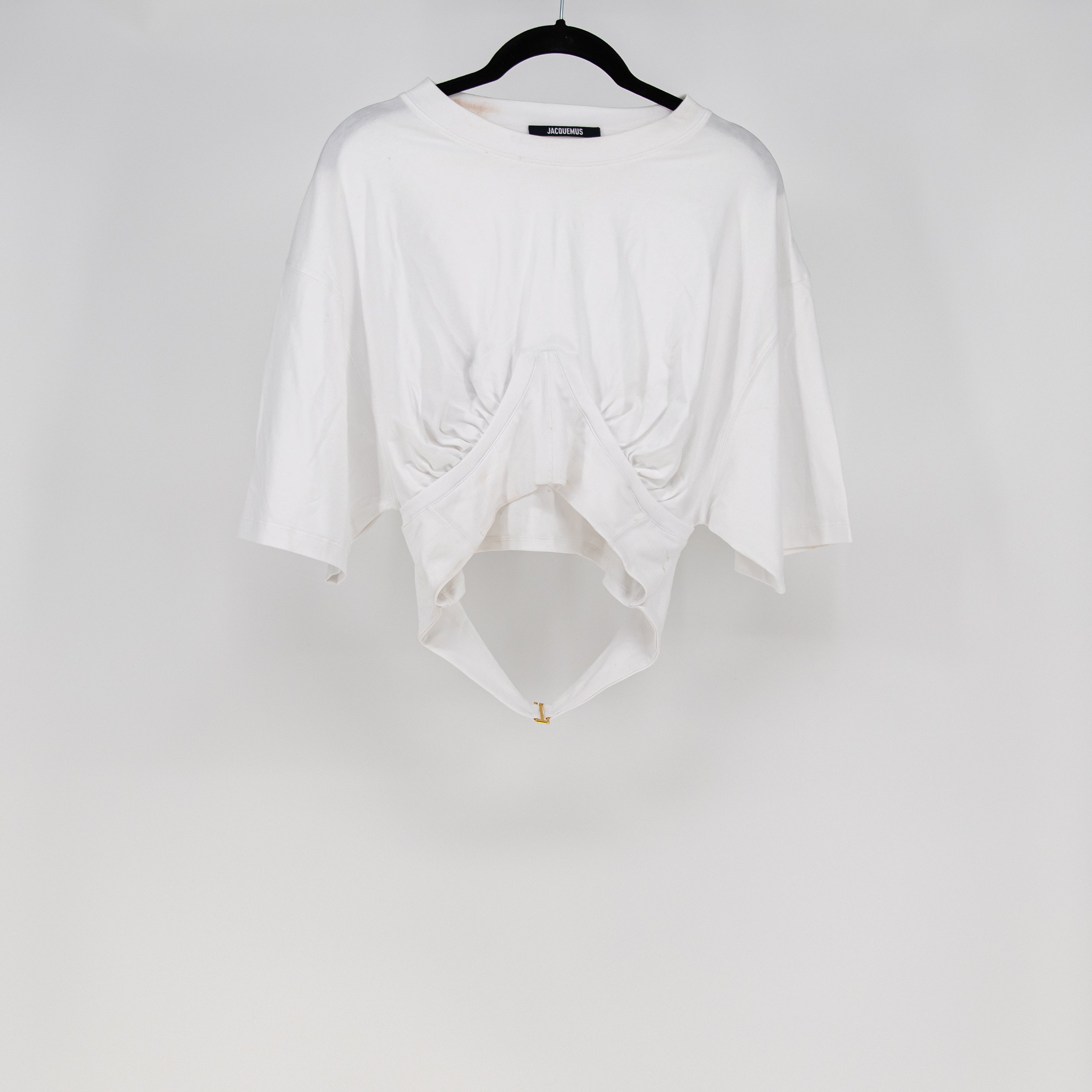 Jacquemus Cotton Stretch Corseted Gathered Crew Neck Short Sleeve Tee Shirt XXL