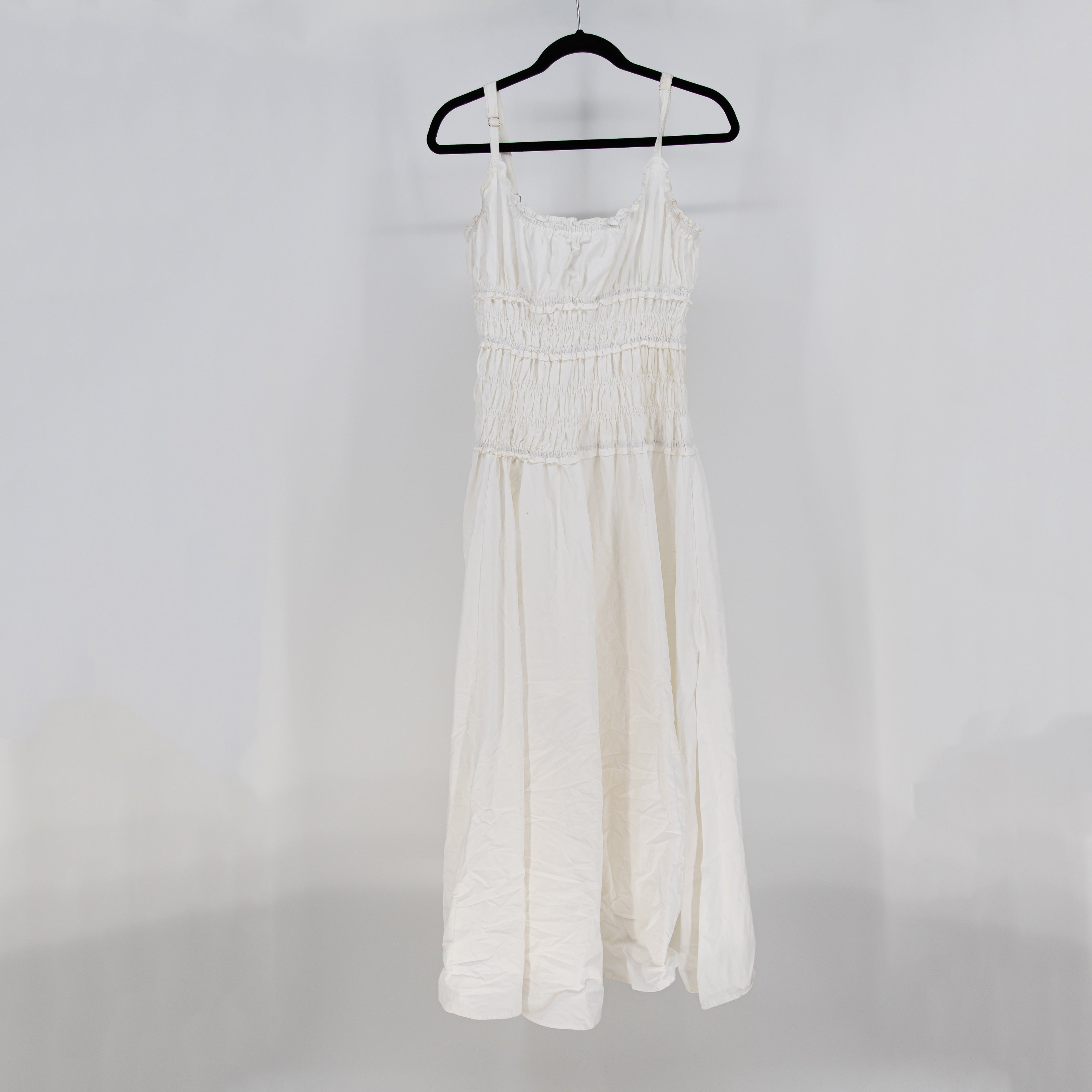 Dissh Zahara White Cotton Poplin Smocked Bodice Pullover Midi Dress White 10