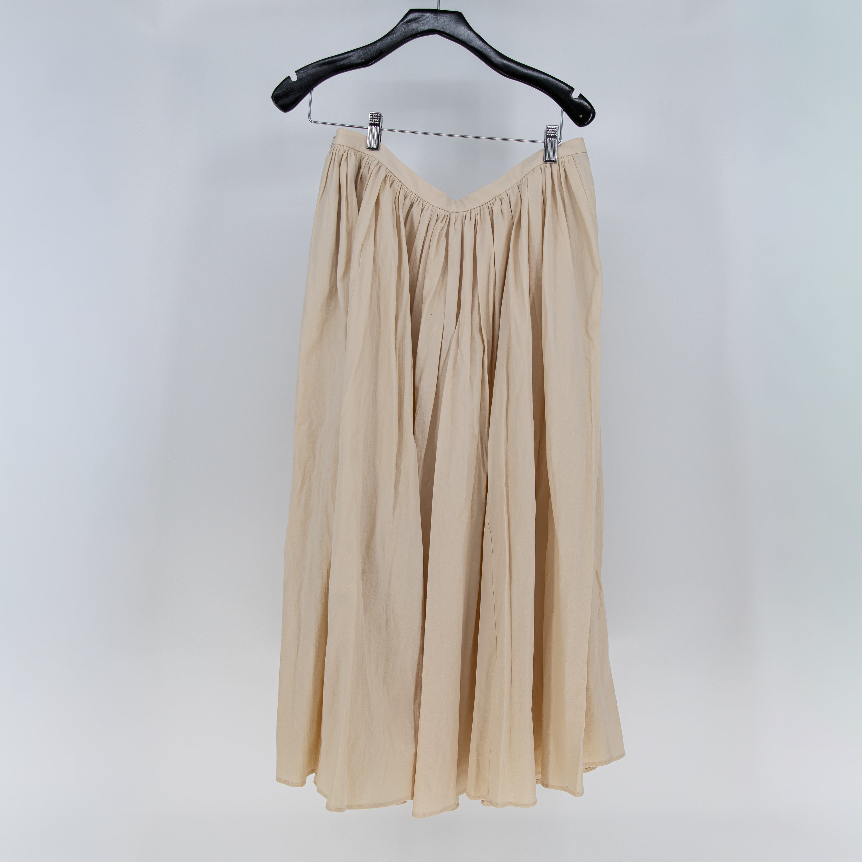NEW Zara Cotton Stretch Crepe Textured Ruffle Pleated A Line Midi Skirt Neutral