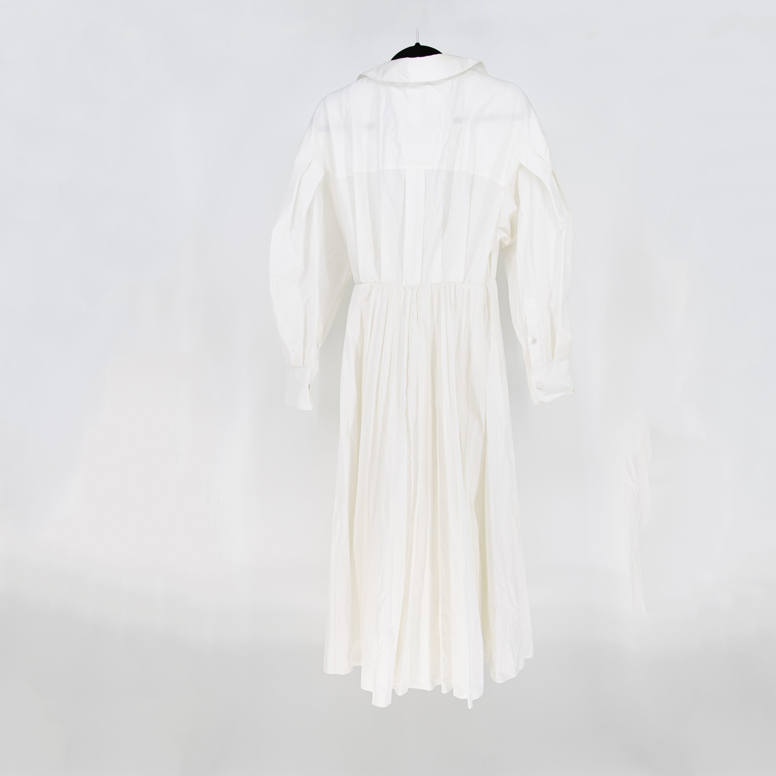 Valentino Le Blanc Cotton Poplin Puff Sleeve Wrap Pleated Shirt Dress White XL