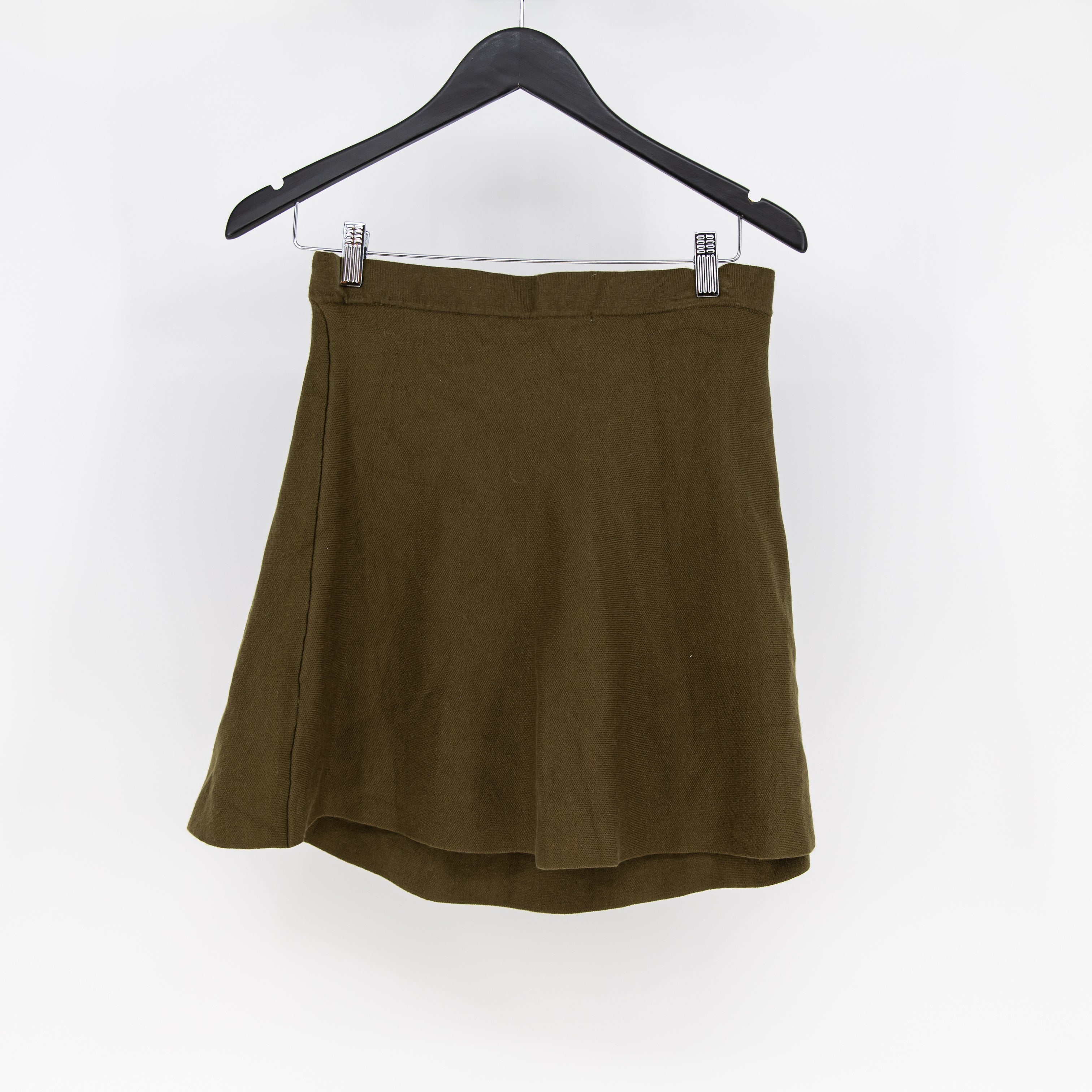 NEW Zara Stretch Knit Pull On Mid Rise Sweater Knit Mini Skirt Olive Green Large