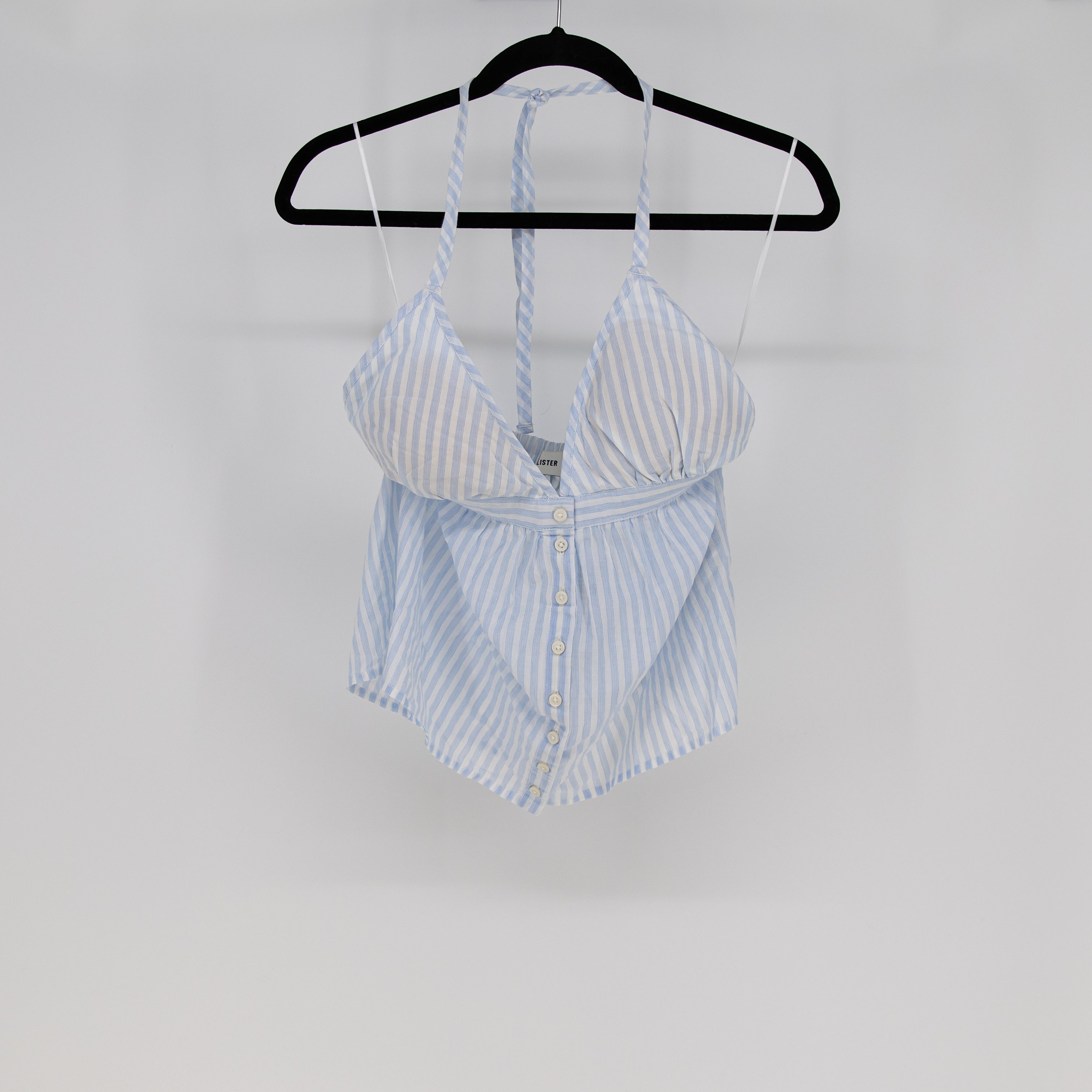 NEW Hollister Cotton Blue White Pinstripe Halterneck Button Front Tank Top Small