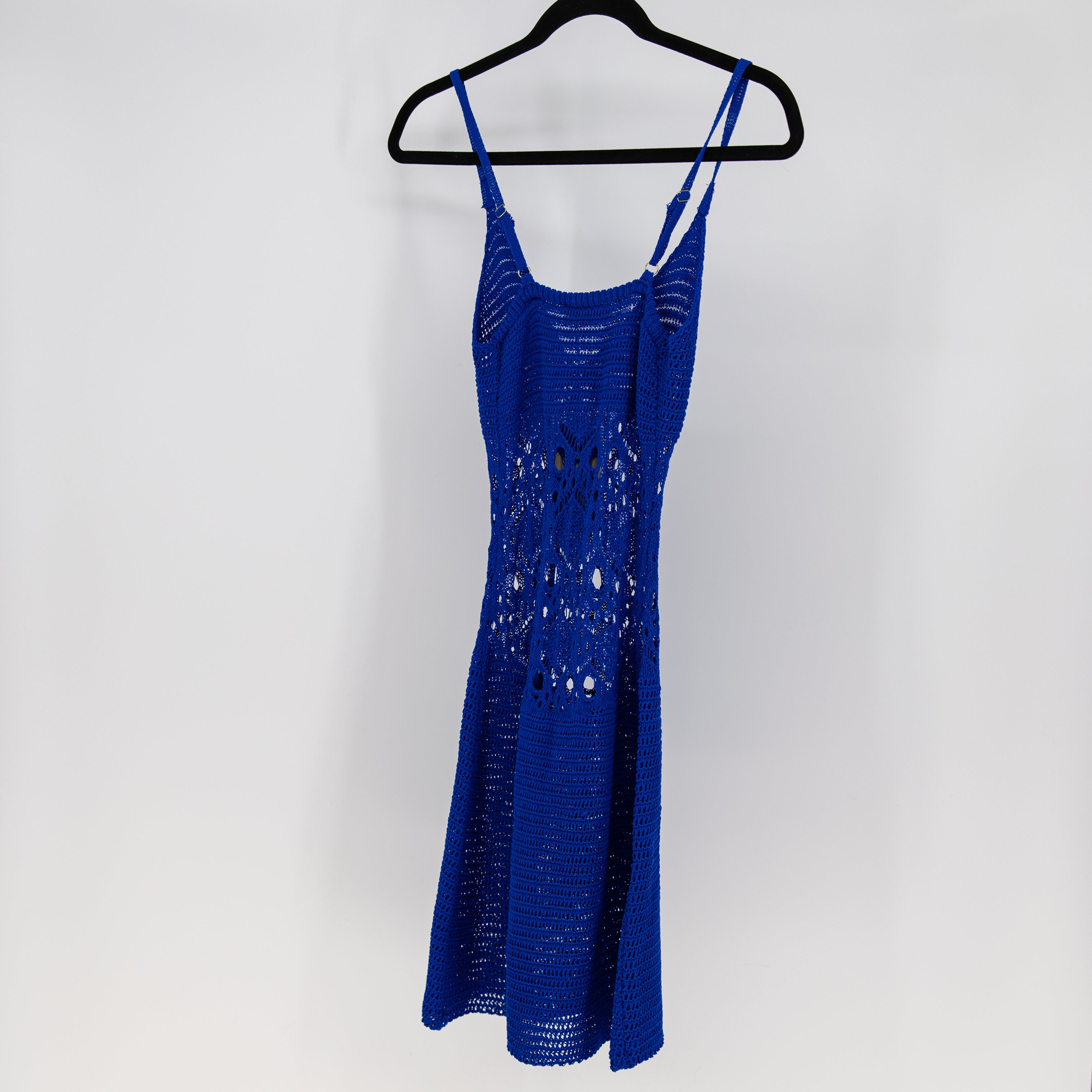 NEW Meshki Everette Crochet Knit V Neck Tank Mini Dress Cobalt Blue Small