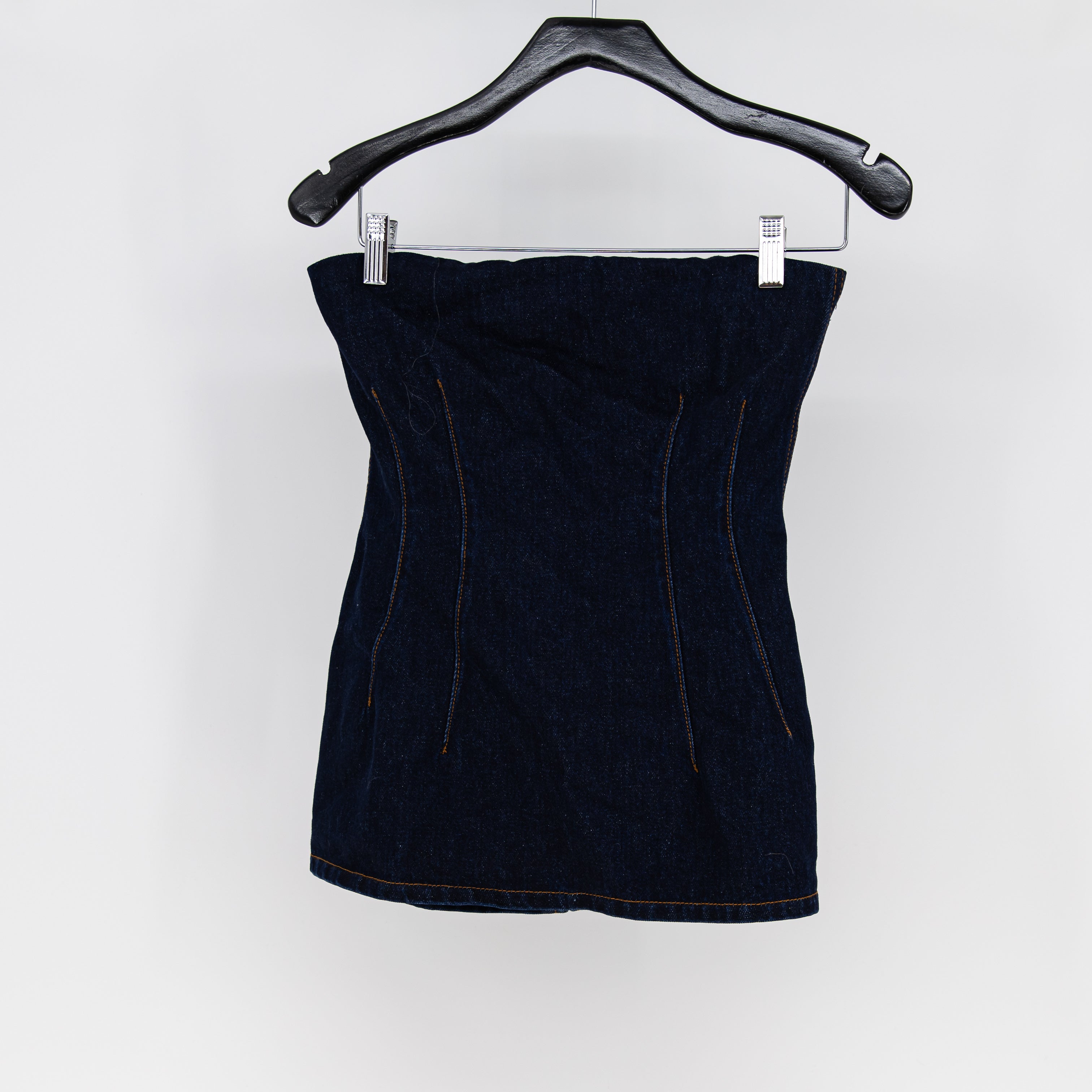 Meshki Cecily Cotton Strapless Darted Bodice Jean Denim Mini Dress Blue Small