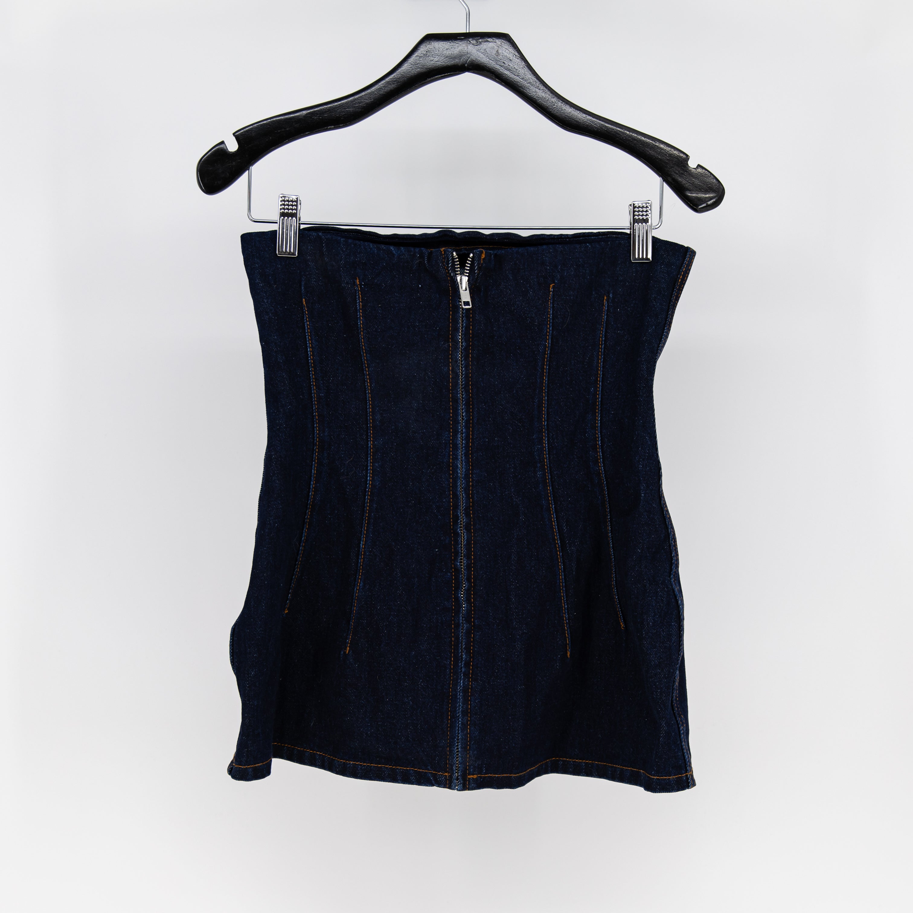 Meshki Cecily Cotton Strapless Darted Bodice Jean Denim Mini Dress Blue Small