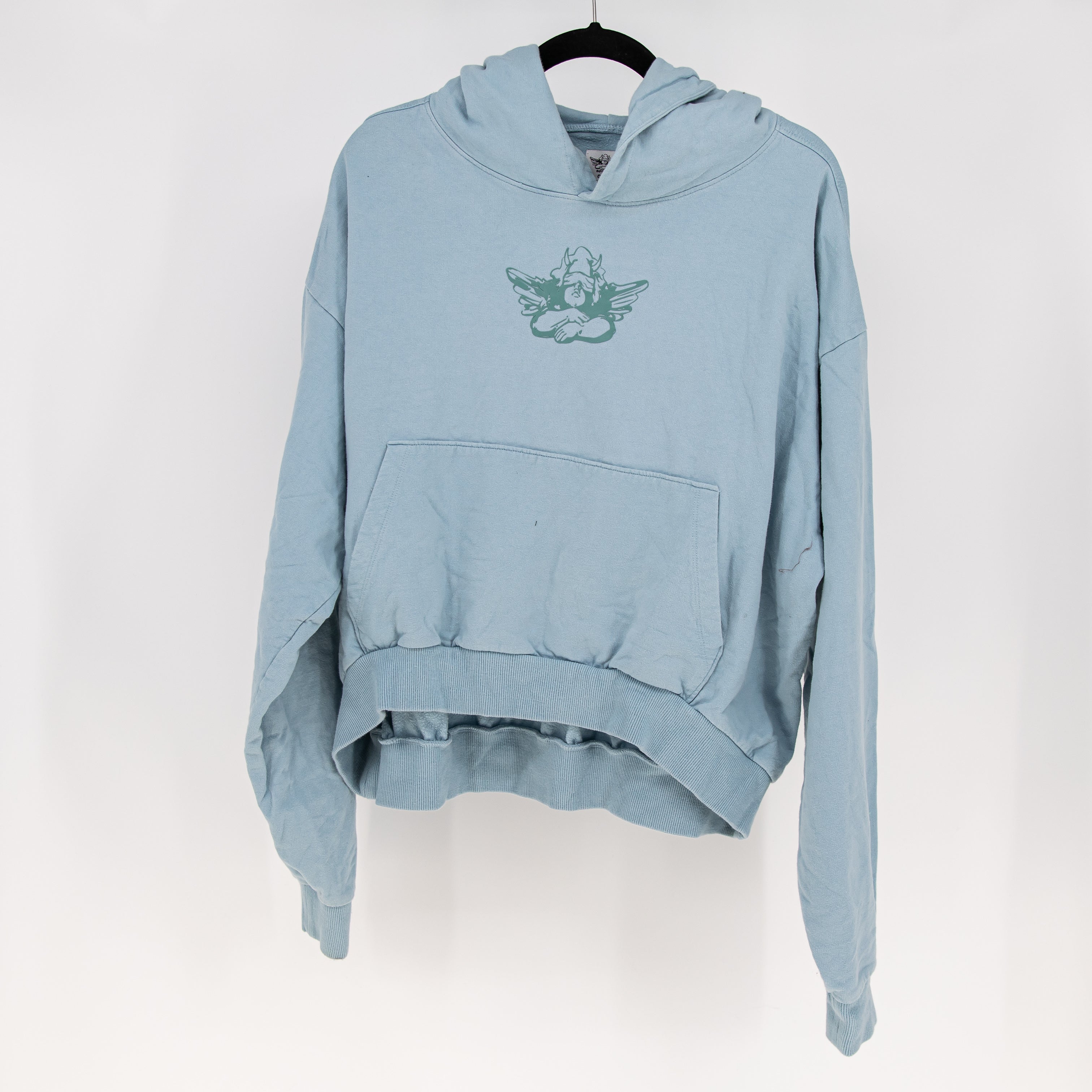 Boys Lie Cupid's Liquor Graphic Print Cotton Pullover Hoodie Sweatshirt Sky Blue