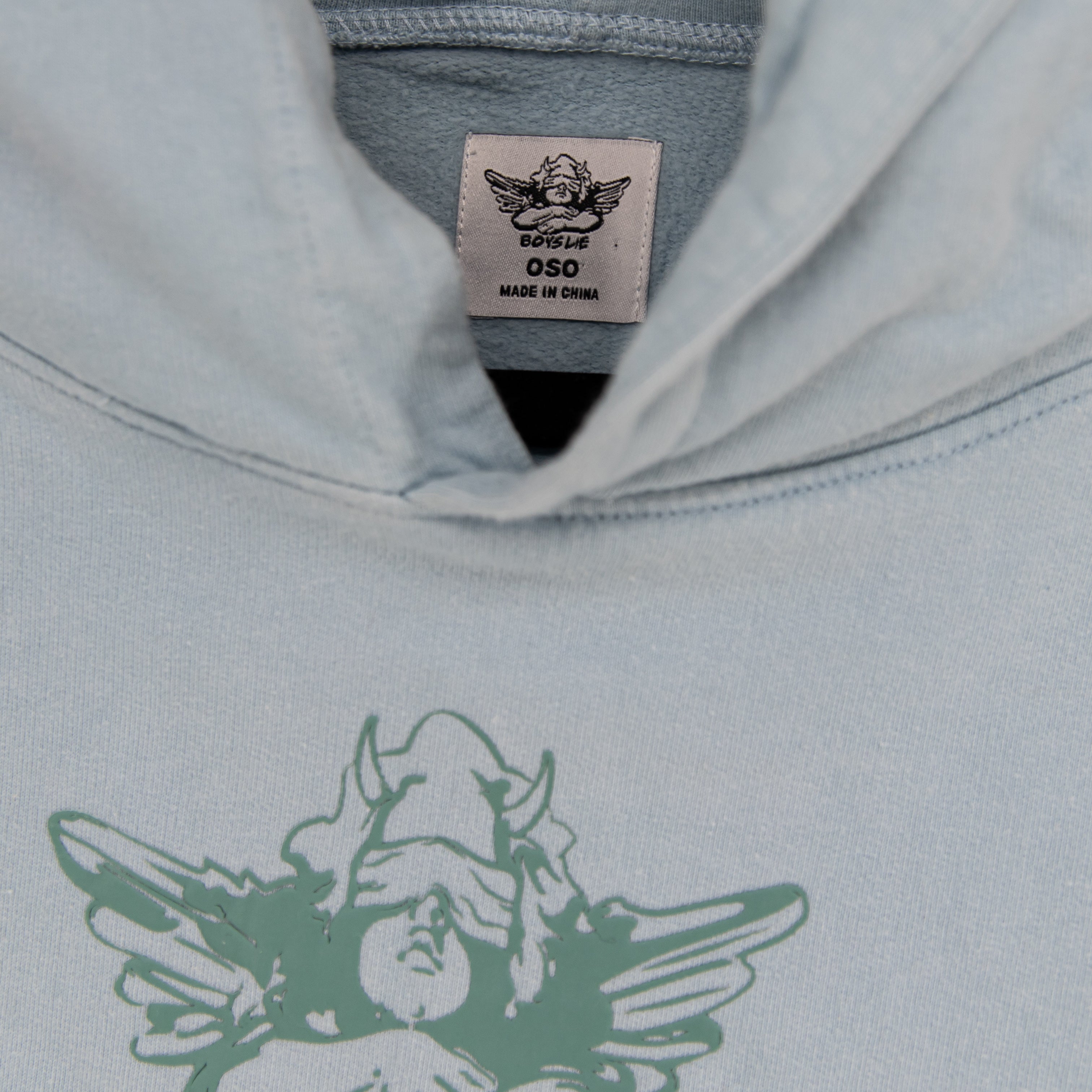 Boys Lie Cupid's Liquor Graphic Print Cotton Pullover Hoodie Sweatshirt Sky Blue