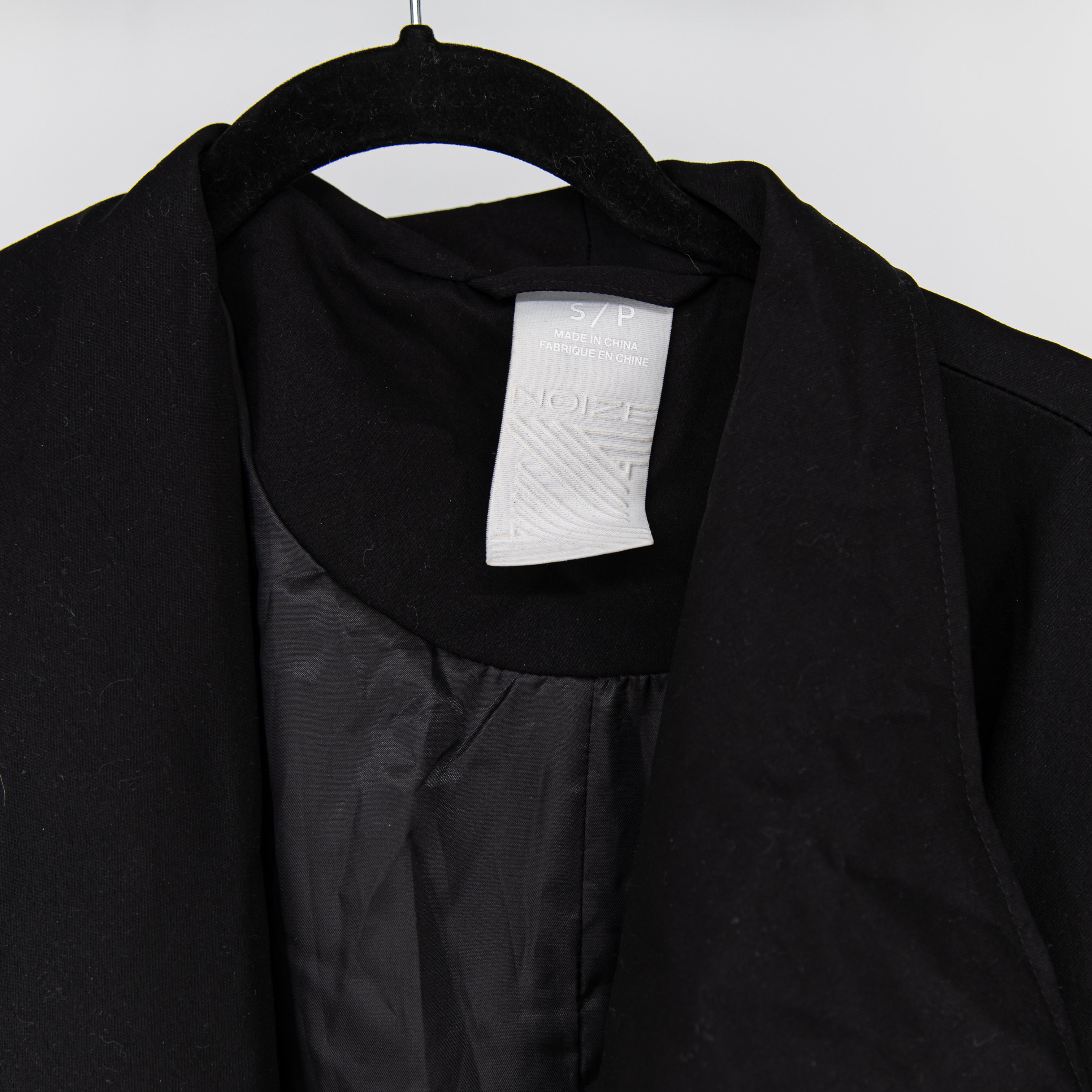 Noize Women's Spread Collar Open Front Belted Trench Coat Jacket Black Small