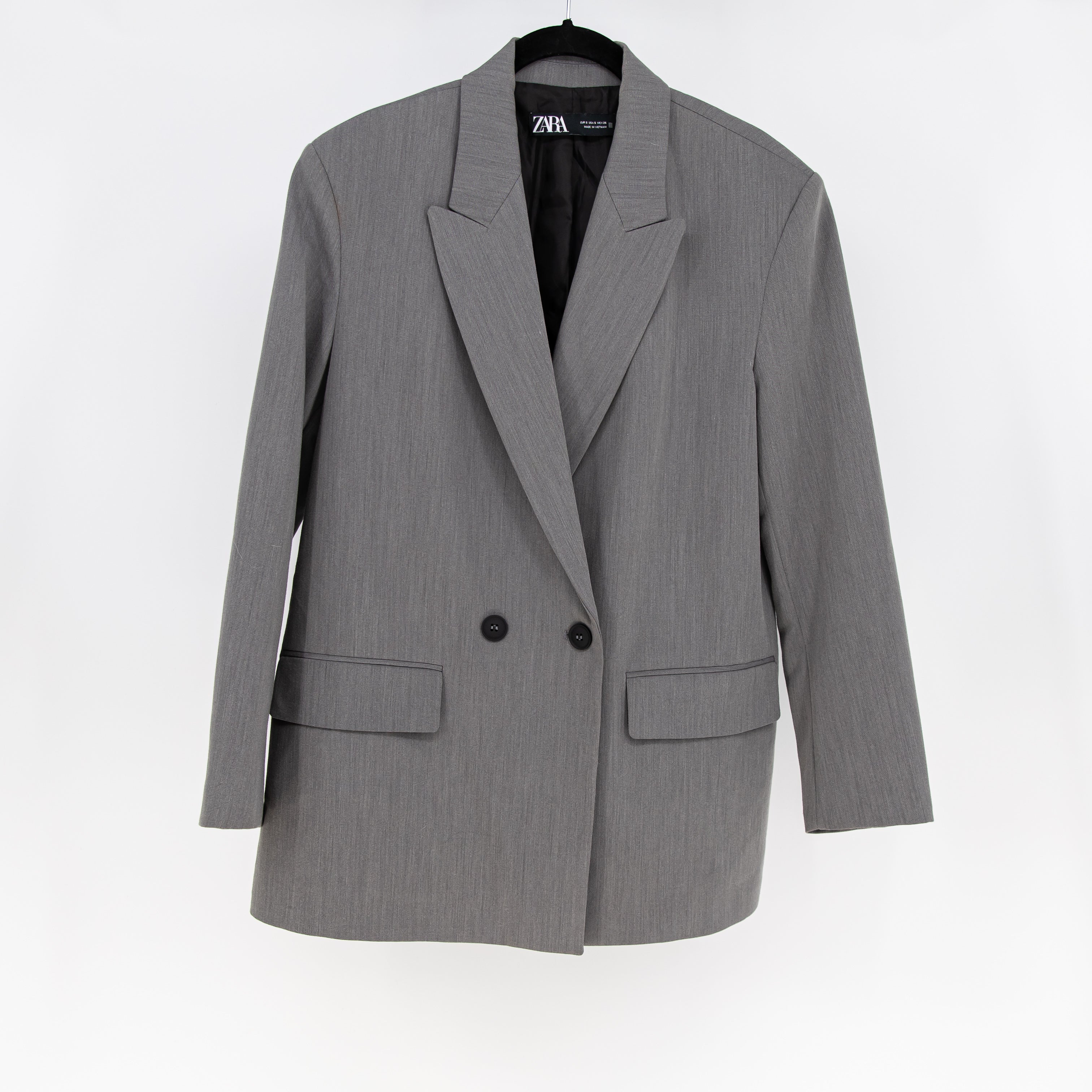 Zara Women's Double Breasted Oversized Lapel Collar Blazer Jacket Gray Small