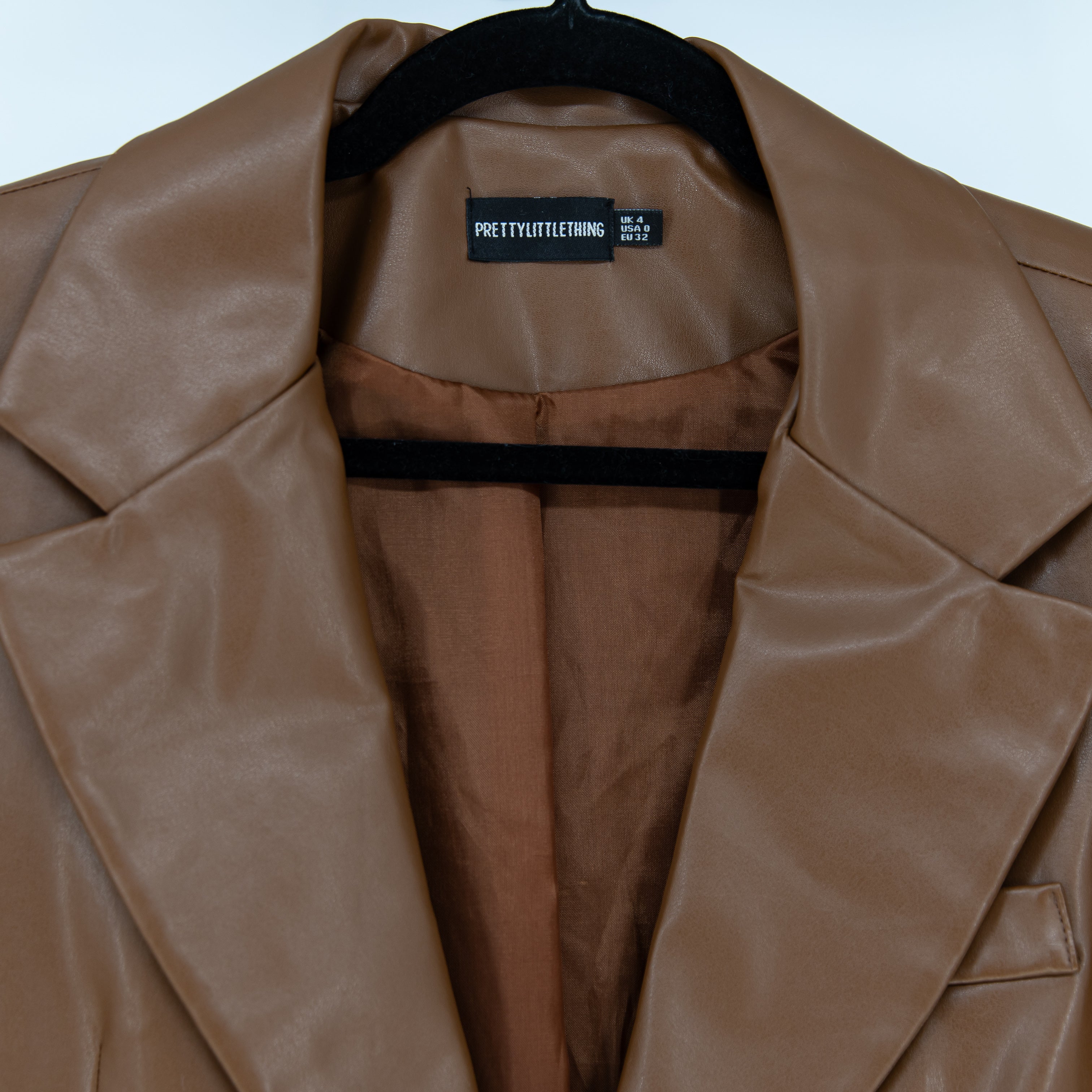 Pretty Little Thing Faux Vegan Two Button Blazer Jacket Brown 0
