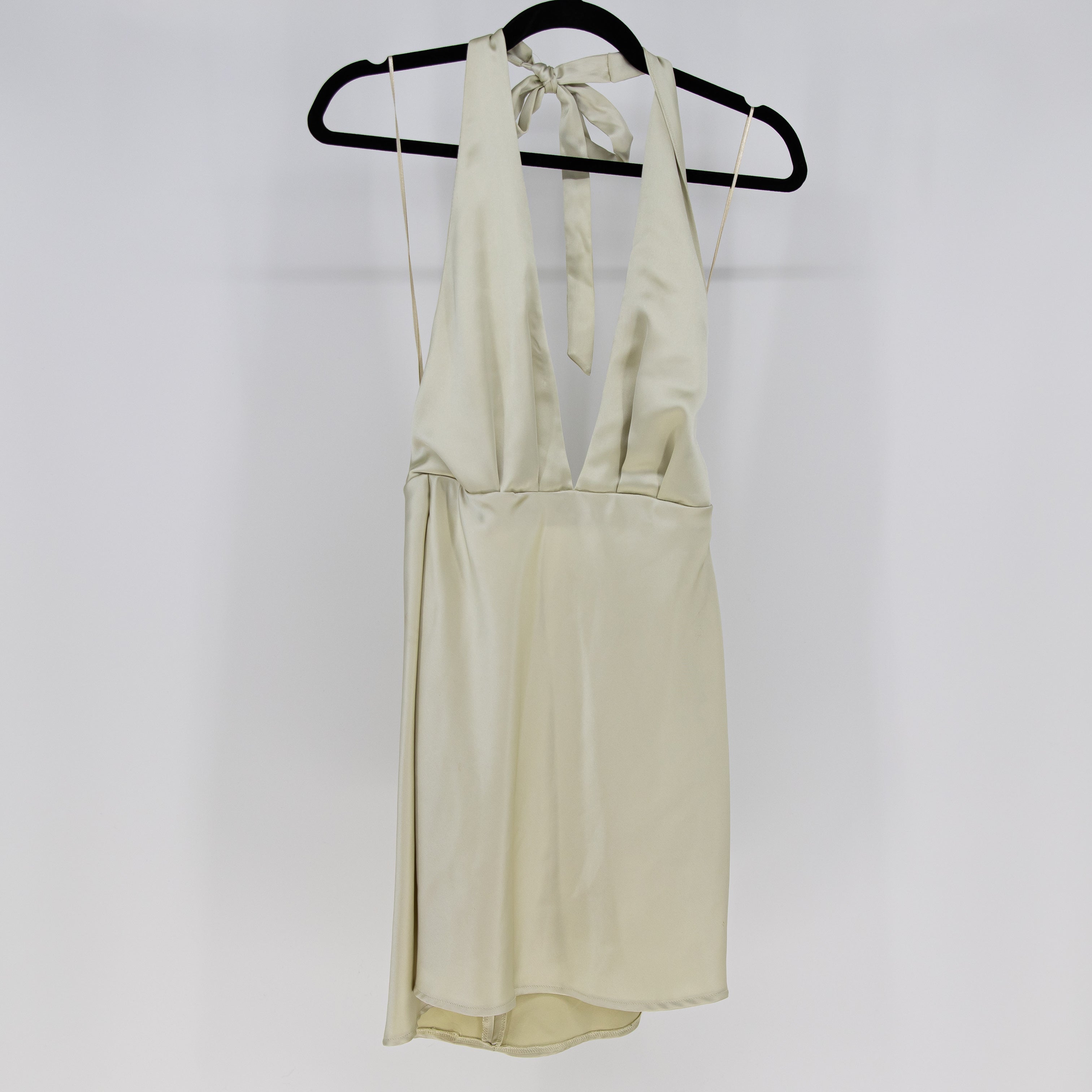 Zara Women's Satin Halterneck Sleeveless Mini Slip Dress Sage Green XS