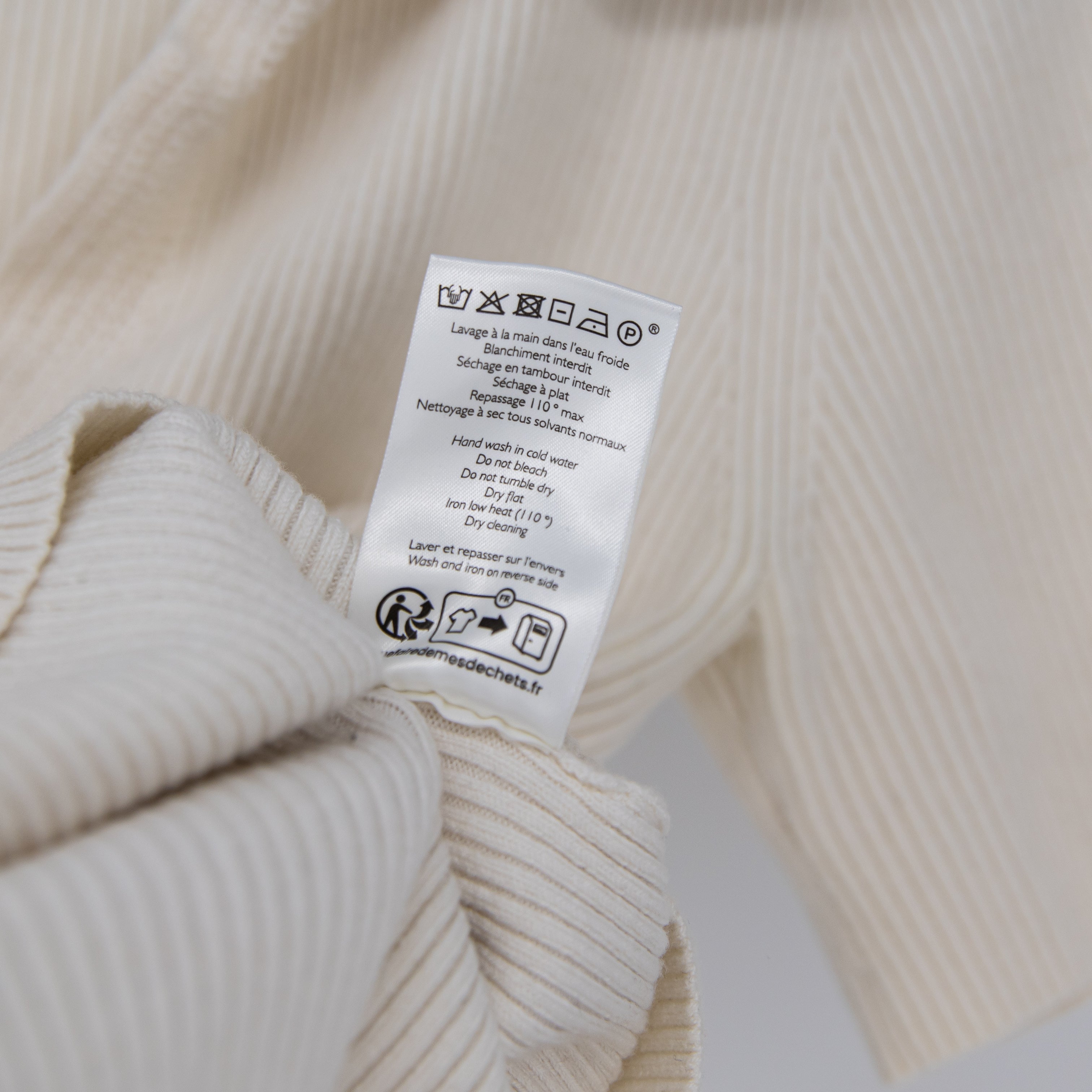 Sezane Eloy Wool Cotton Blend Ribbed Knit Stretch Collared Jumper Sweater Ivory